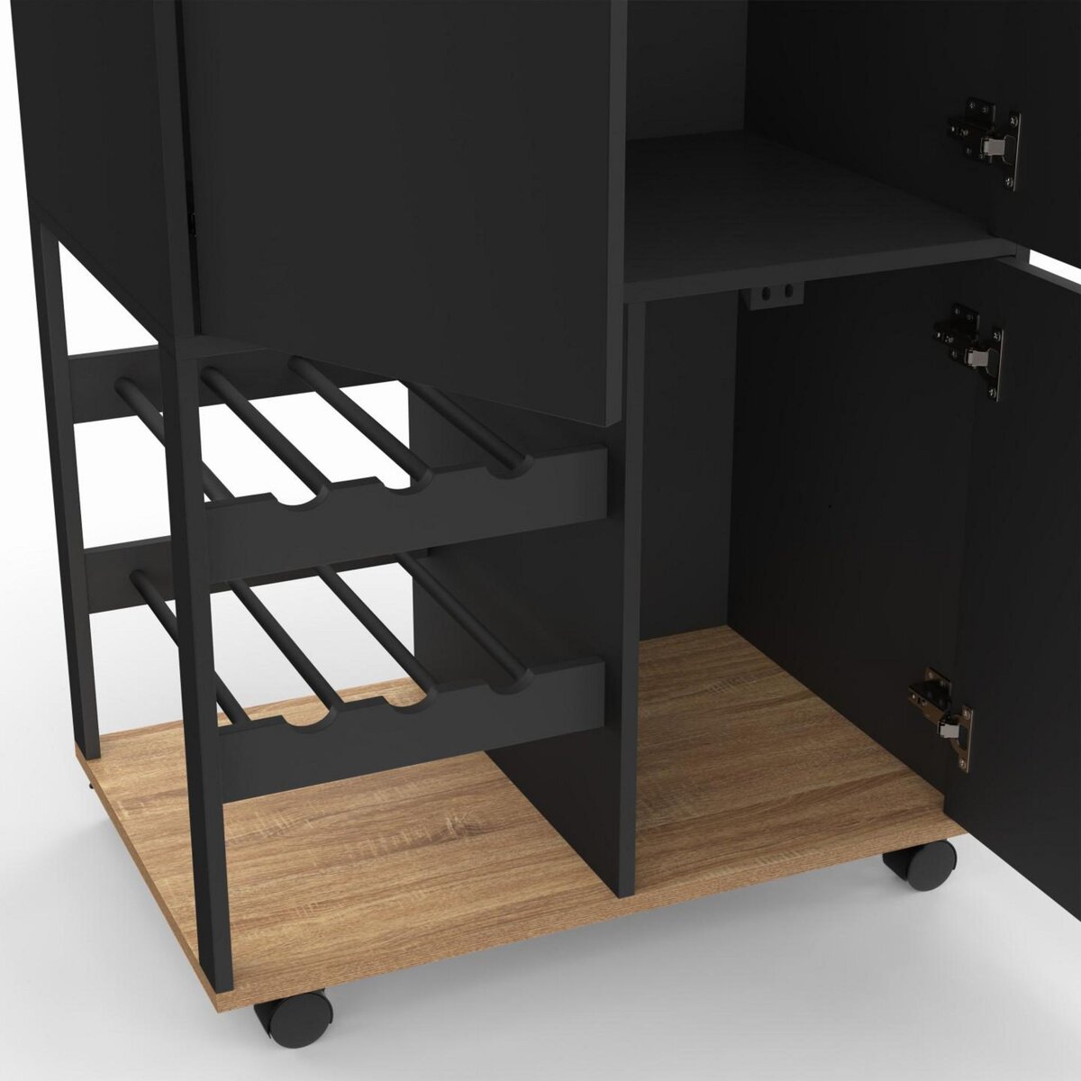 ID MARKET Desserte de cuisine COSY avec placards et range bouteilles bois et noir