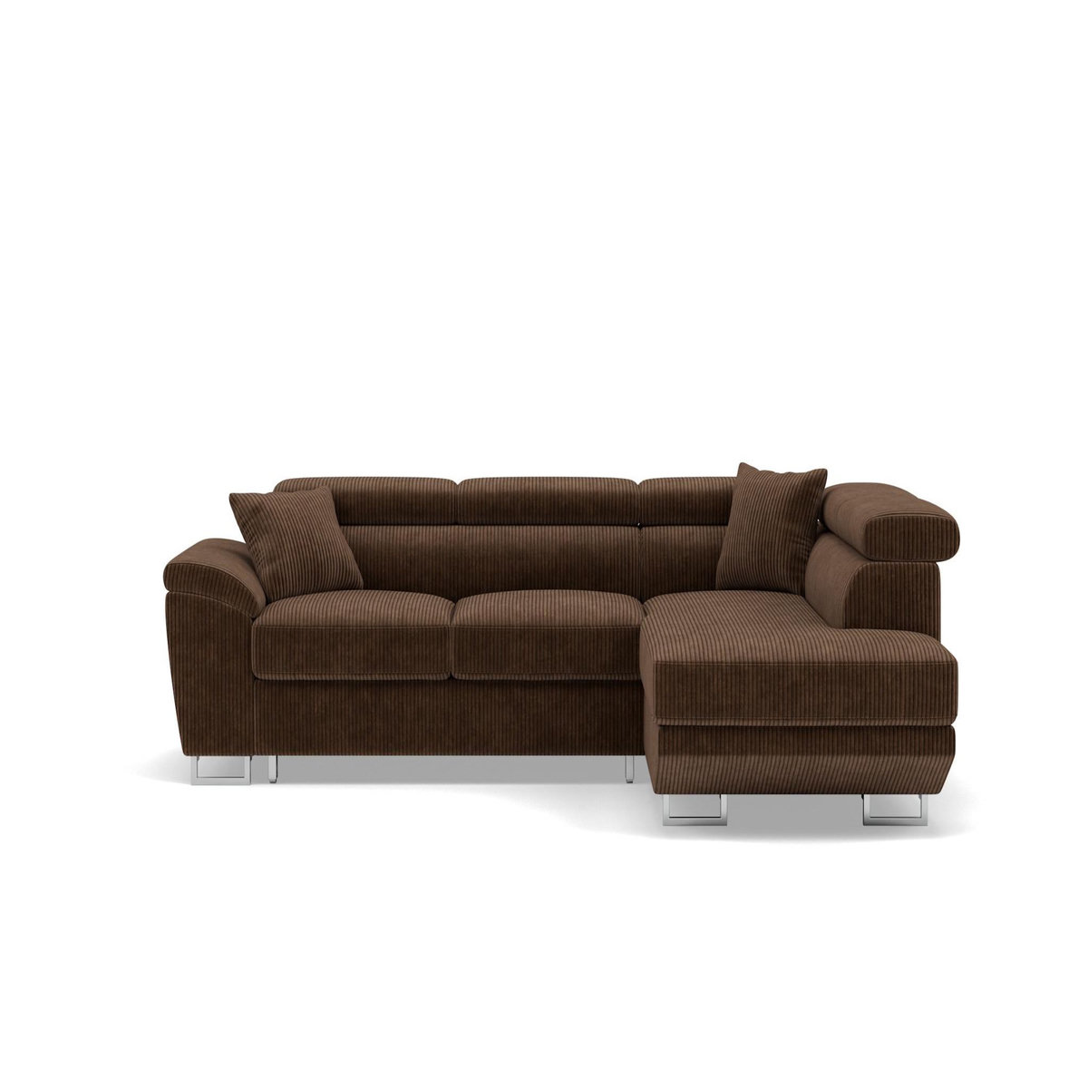 BEST MOBILIER Baoji - canapé d'angle droit 5 places convertible avec têtières et coffre en velours côtelé