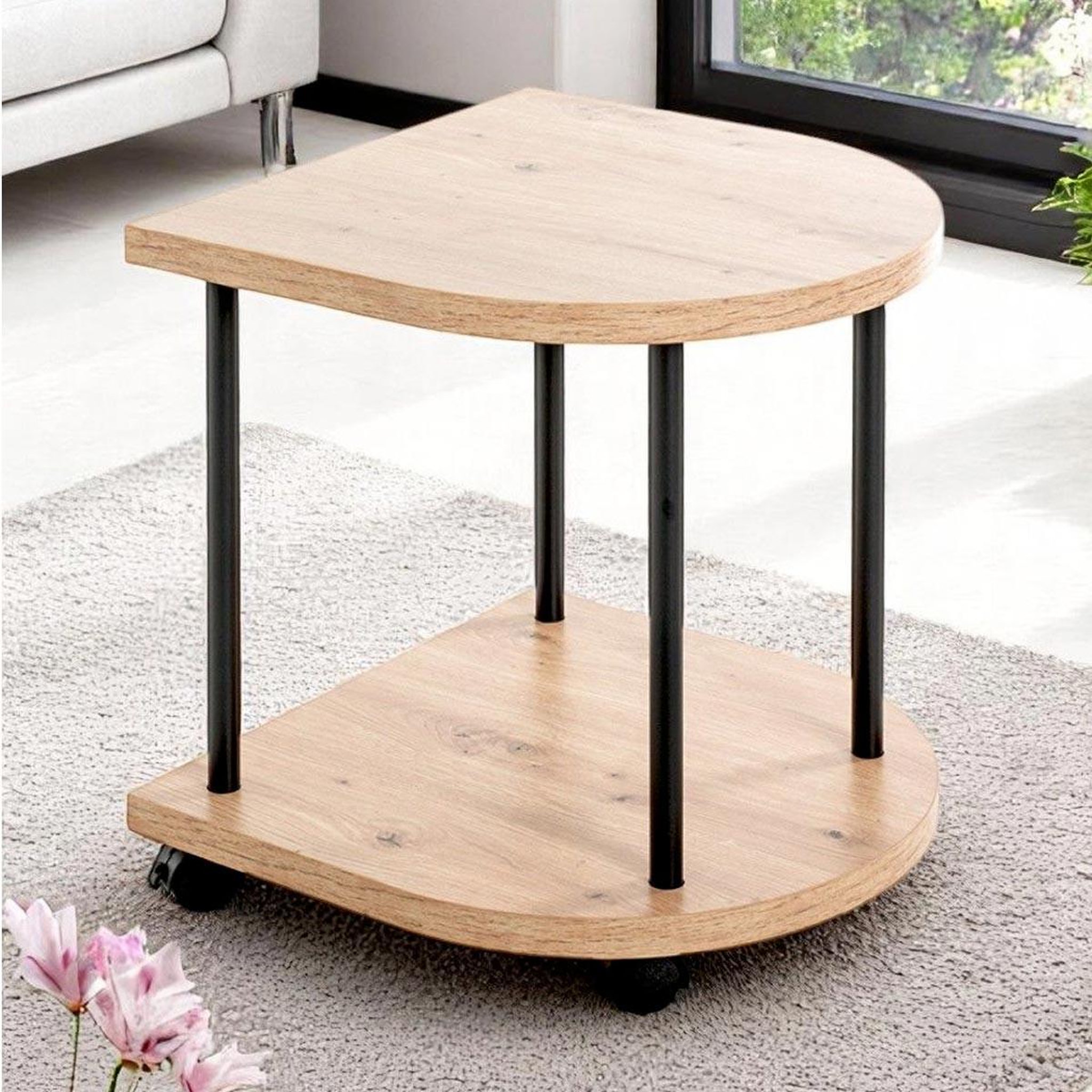 Voir la diapositive 2 : Paris Prix Table d'appoint design à roulettes  ilona  45cm naturel & noir