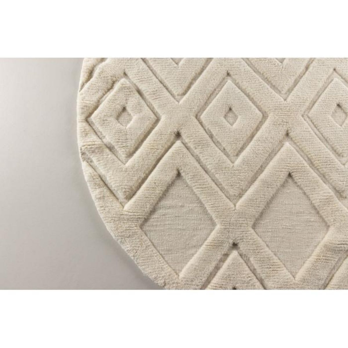 Paris Prix Tapis Déco Rond en Laine  Dahlia  200cm Blanc