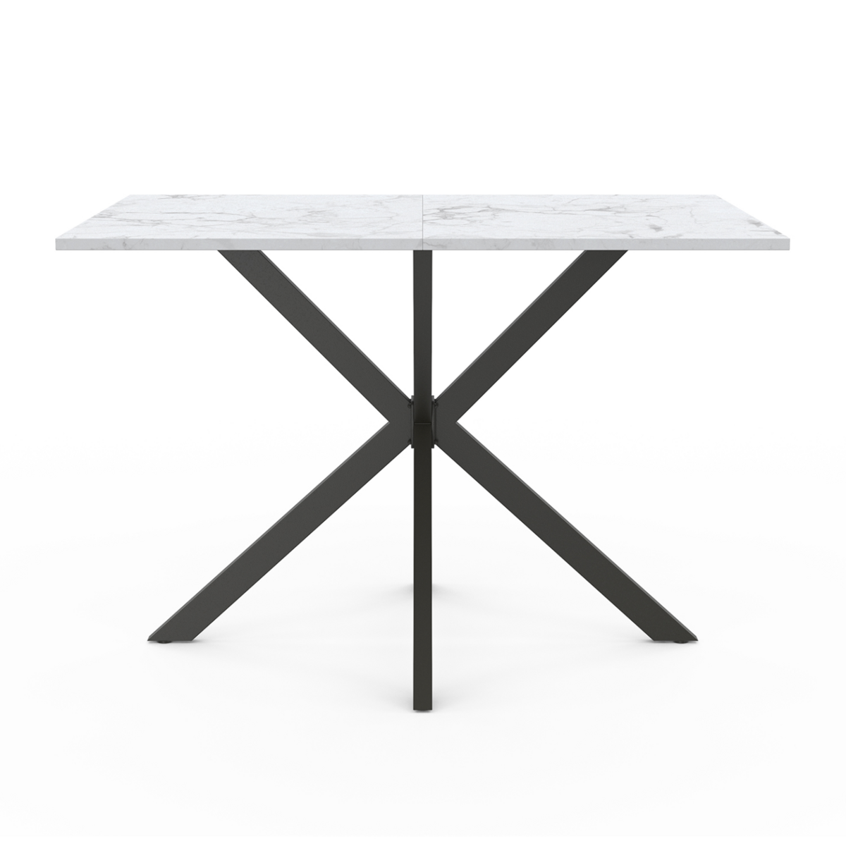 ID MARKET Table à manger rectangle ALIX 6 personnes pied araignée noir et plateau effet marbre blanc ALASKA 110 cm