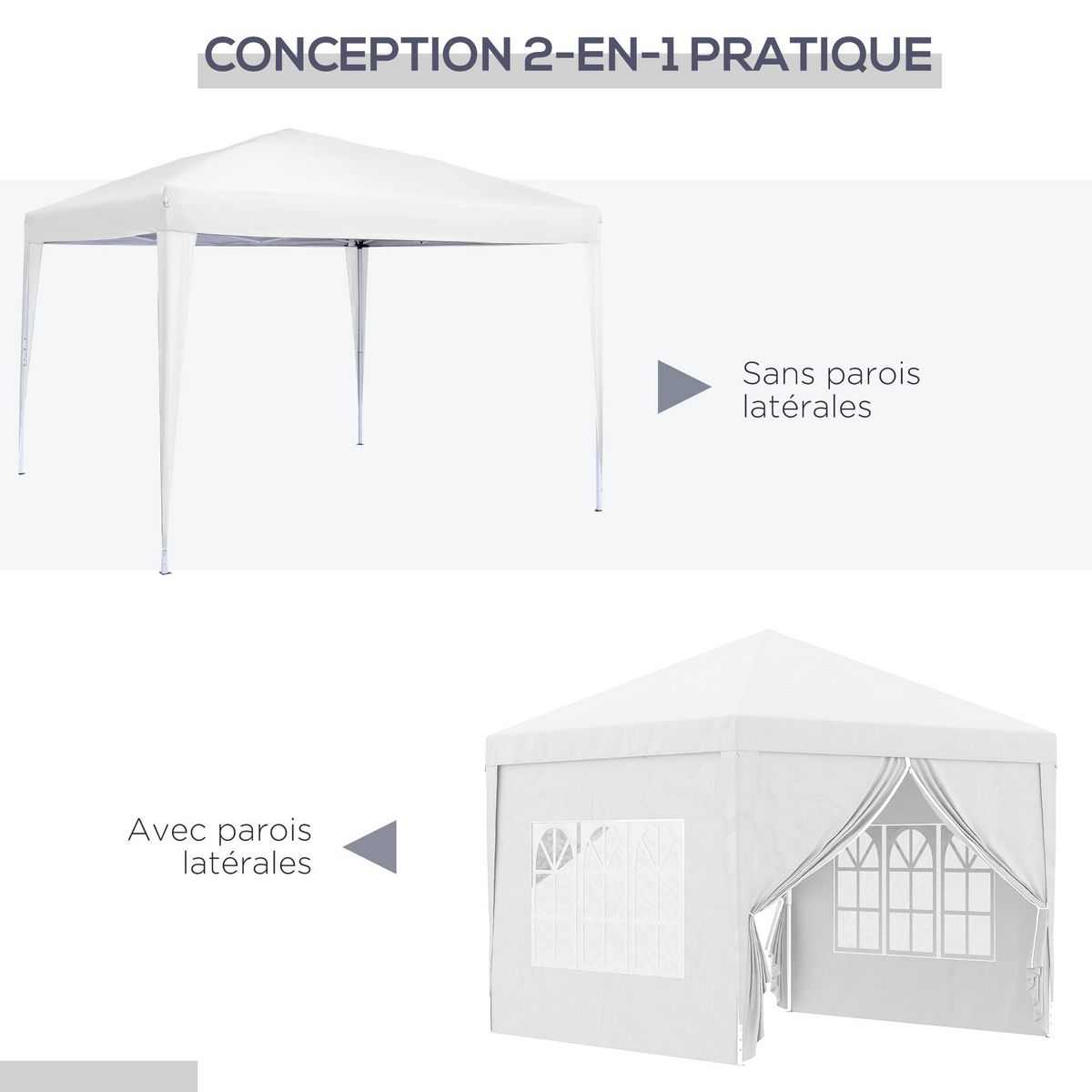 OUTSUNNY Tonnelle barnum pop-up pliant dim. 3L x 3l x 2,58H m 2 fenêtres sac transport acier Oxford blanc