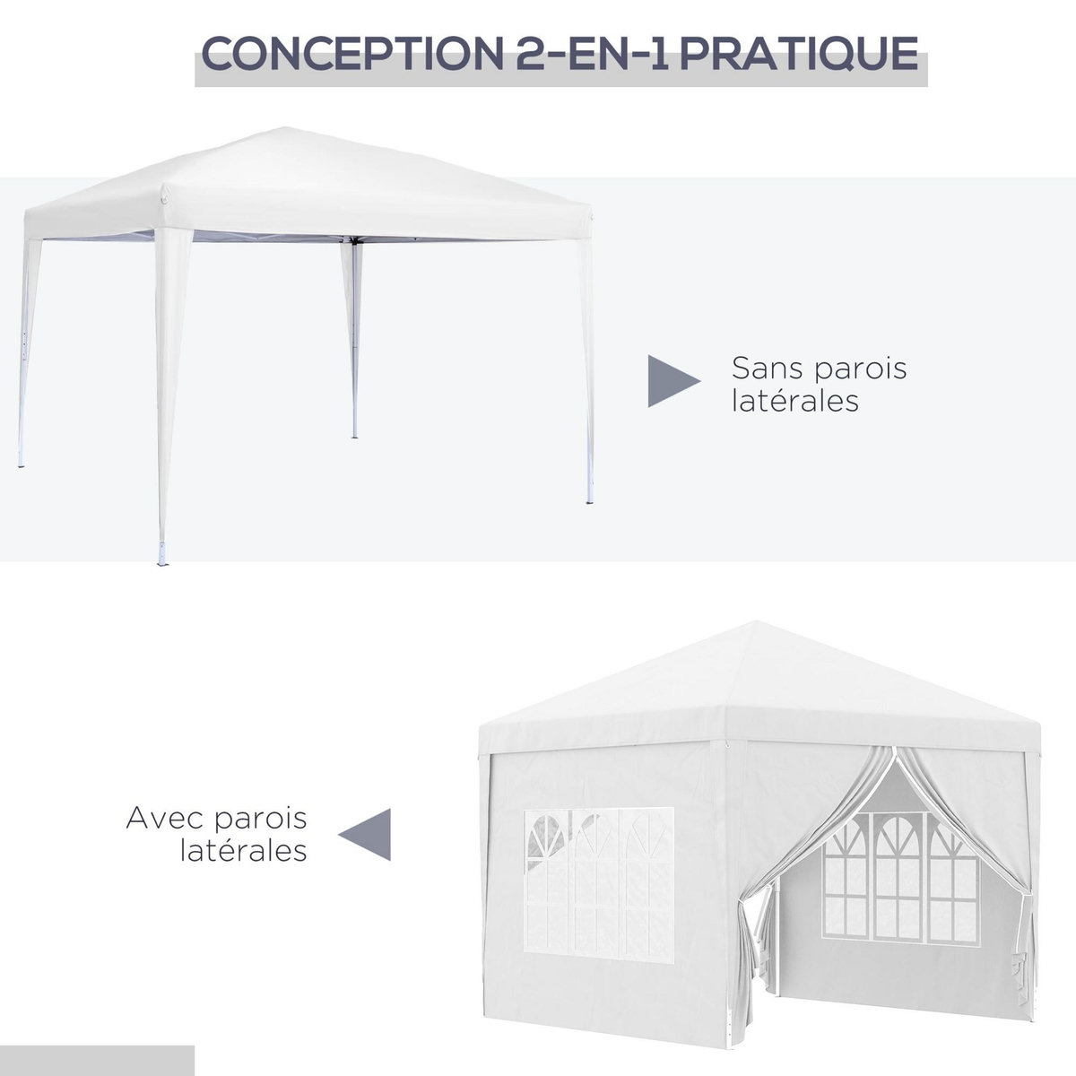 OUTSUNNY Tonnelle barnum pop-up pliant dim. 3L x 3l x 2,58H m 2 fenêtres sac transport acier Oxford blanc