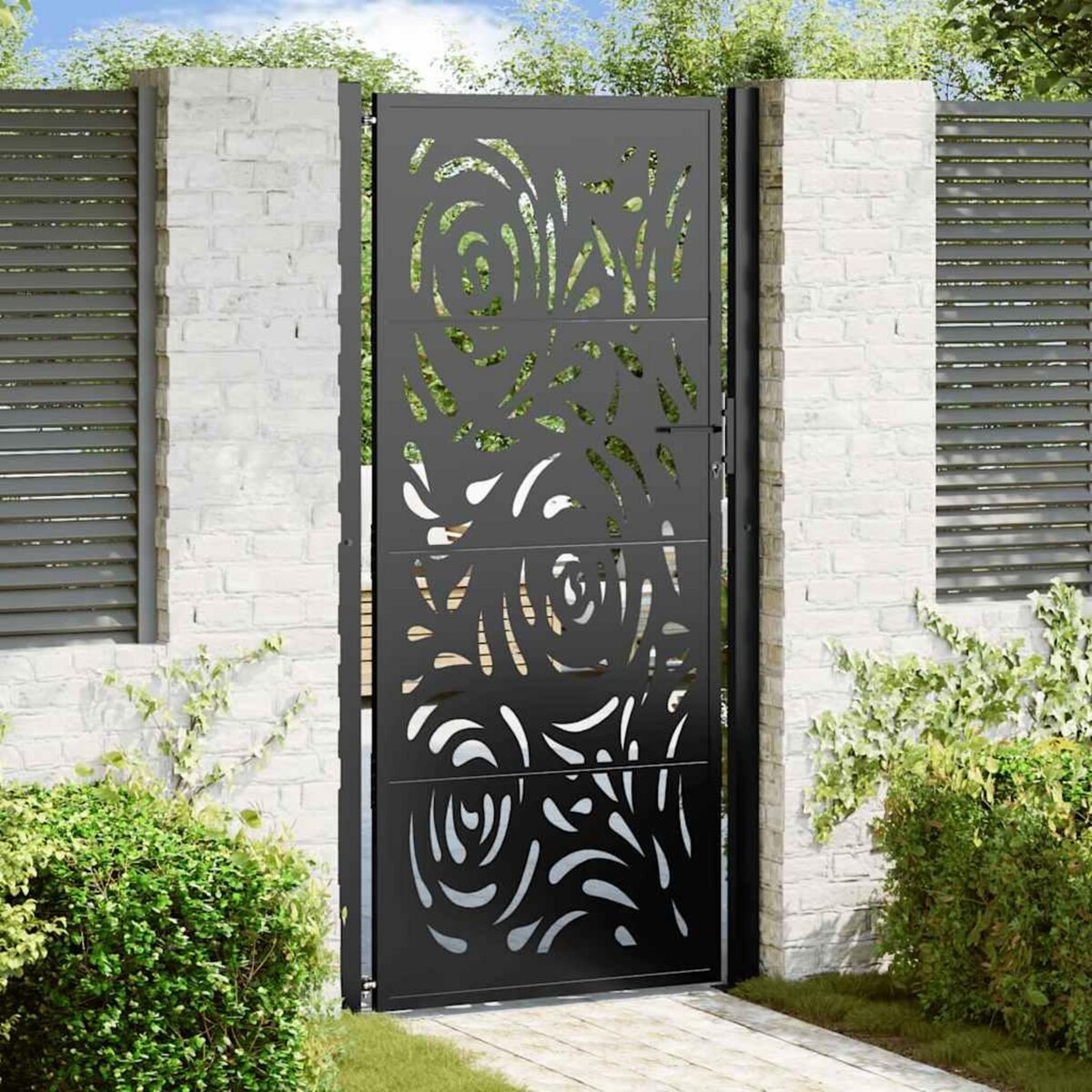 VIDAXL Portail de jardin noir 105x205 cm acier conception de flamme