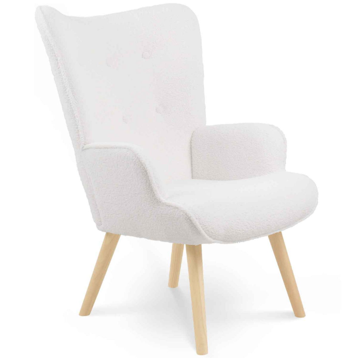 ID MARKET Fauteuil scandinave IVAR en tissu bouclette blanc
