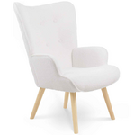 ID MARKET Fauteuil scandinave IVAR en tissu bouclette blanc