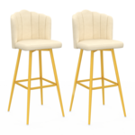 ID MARKET Lot de 2 tabourets de bar coquillage ADELLA crème en velours pieds dorés