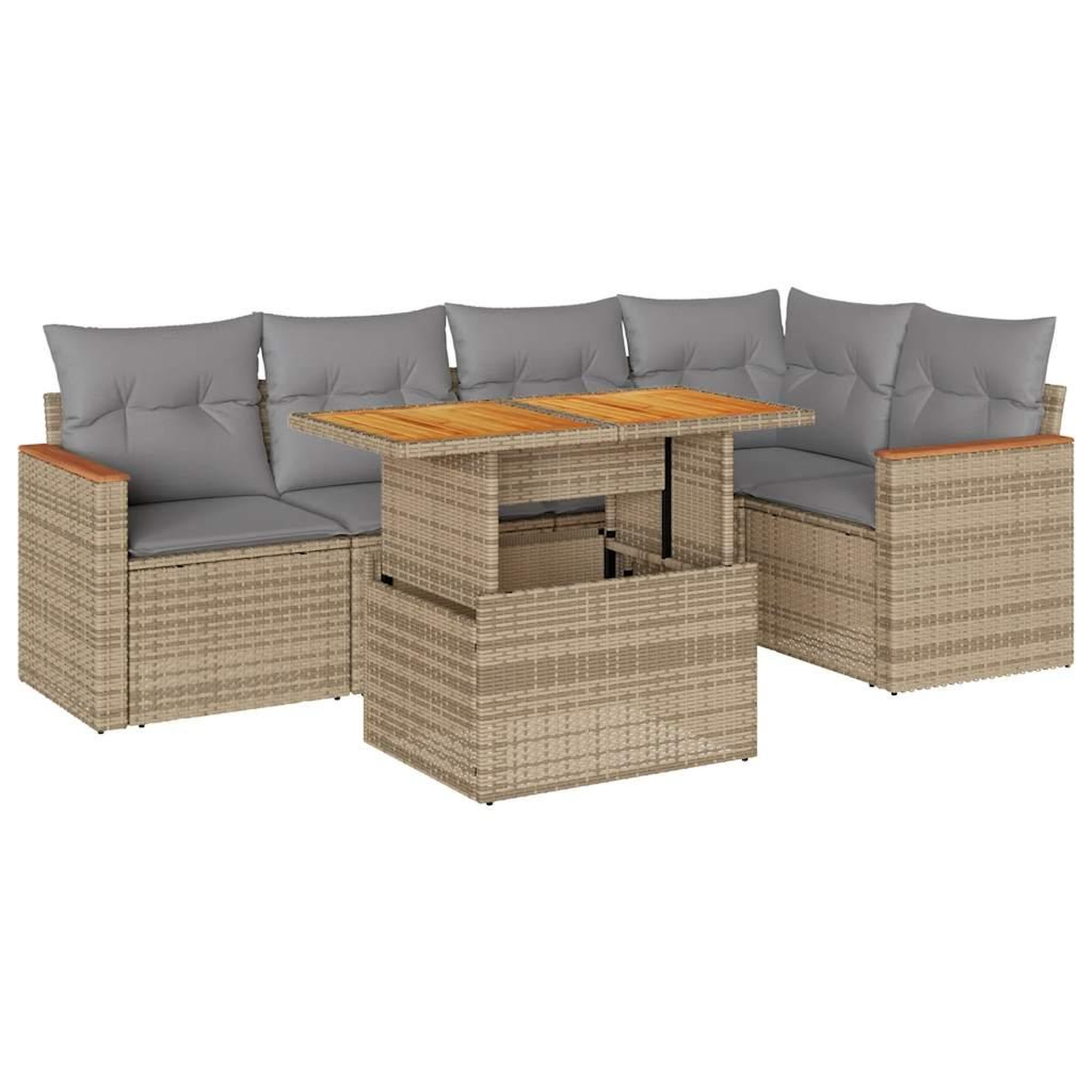 Voir la diapositive 2 : VIDAXL Salon de jardin 6 pcs avec coussins beige resine tressee acacia