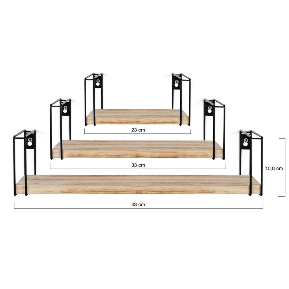 ID MARKET Lot de 3 étagères murales LILY bois et métal design industriel