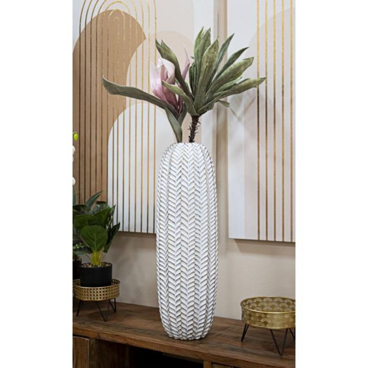 Paris Prix Vase Déco en Résine  Leaf  67cm Blanc