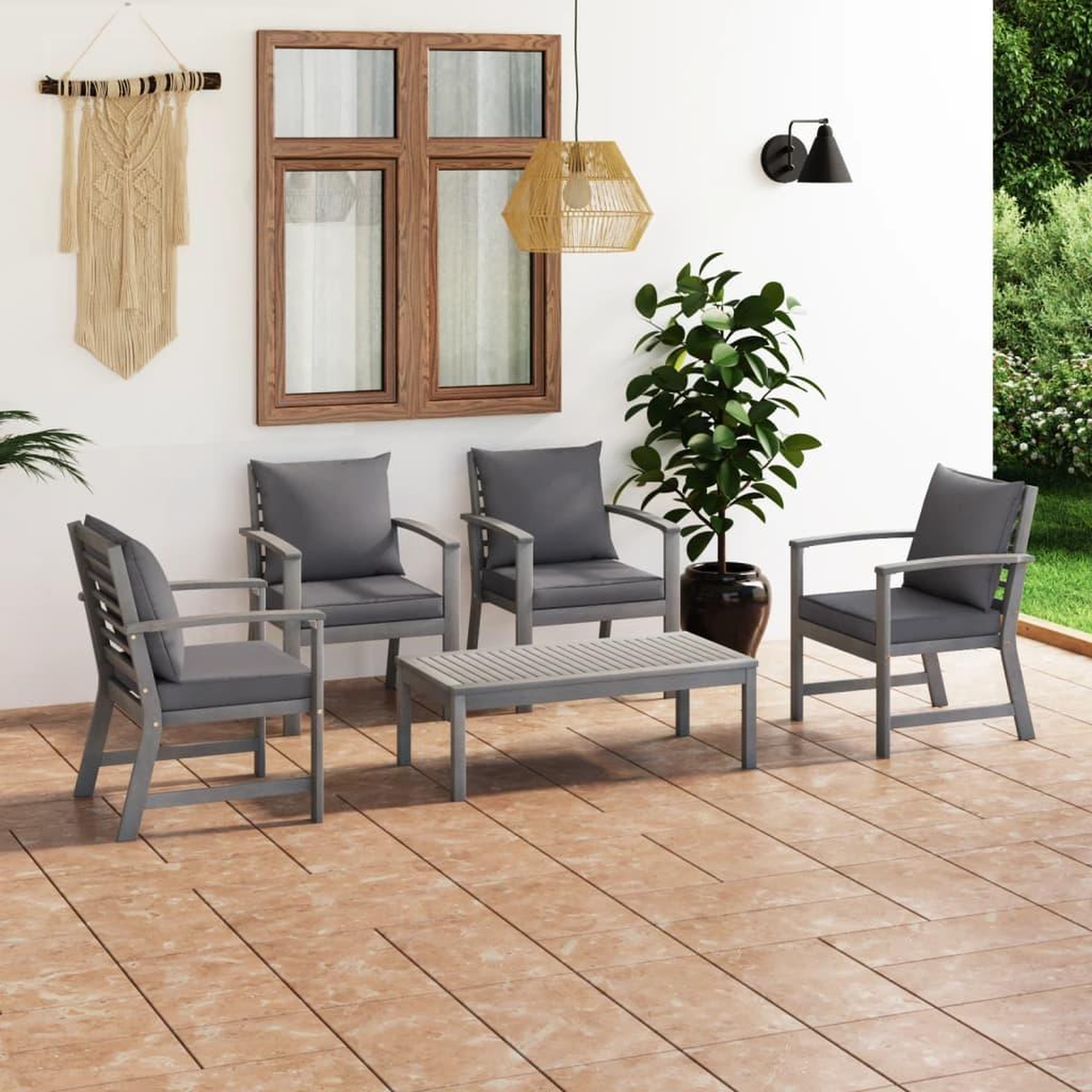 Voir la diapositive 1 : VIDAXL Salon de jardin 5 pcs avec coussin Bois d'acacia solide Gris