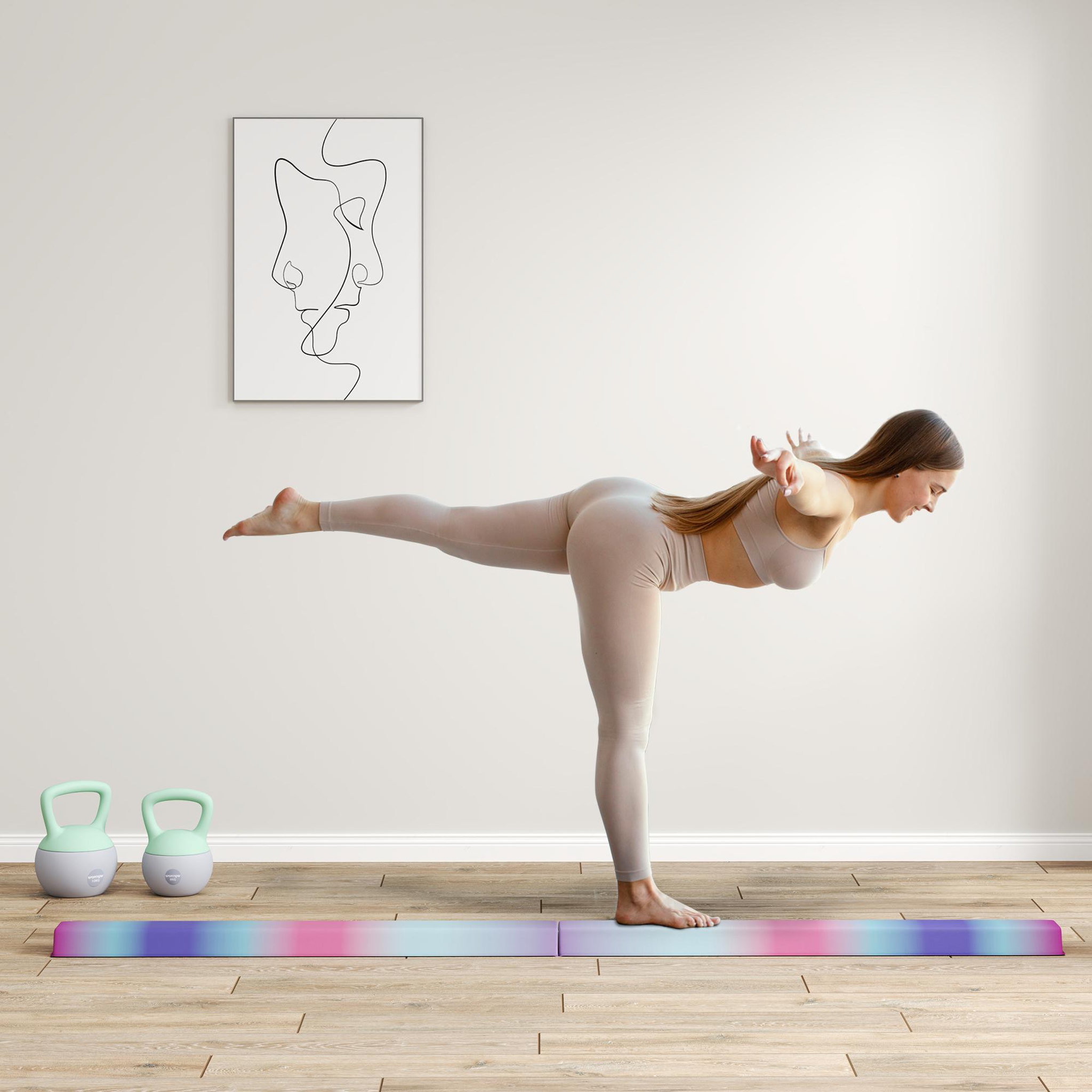 Voir la diapositive 2 : HOMCOM Poutre gymnastique pliable 236 cm - poutre d'équilibre antidérapante - revêtement PVC multicolore