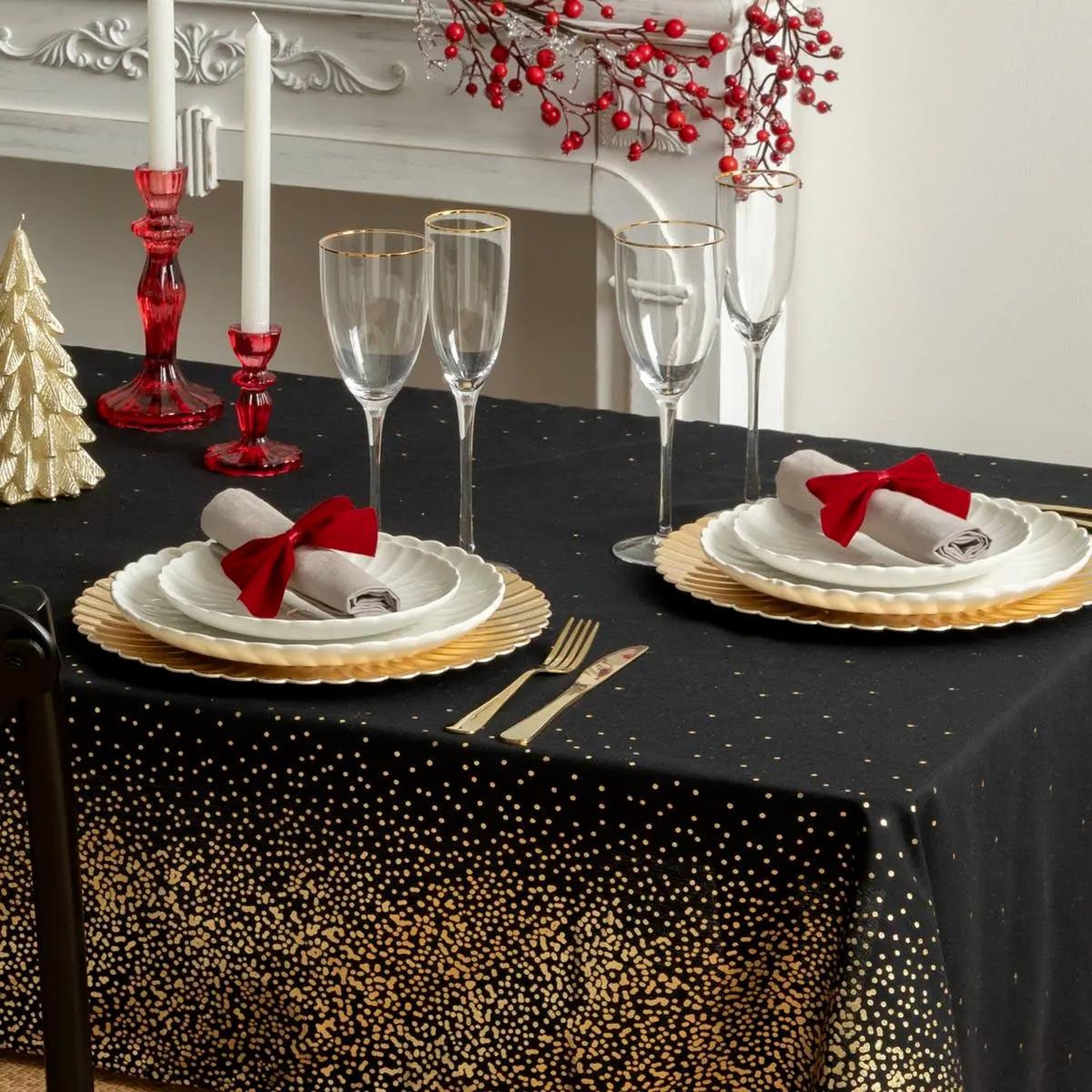 Voir la diapositive 2 : FEERIC LIGHT & CHRISTMAS Nappe imprimée léopard  colorama  140x240cm noir & or