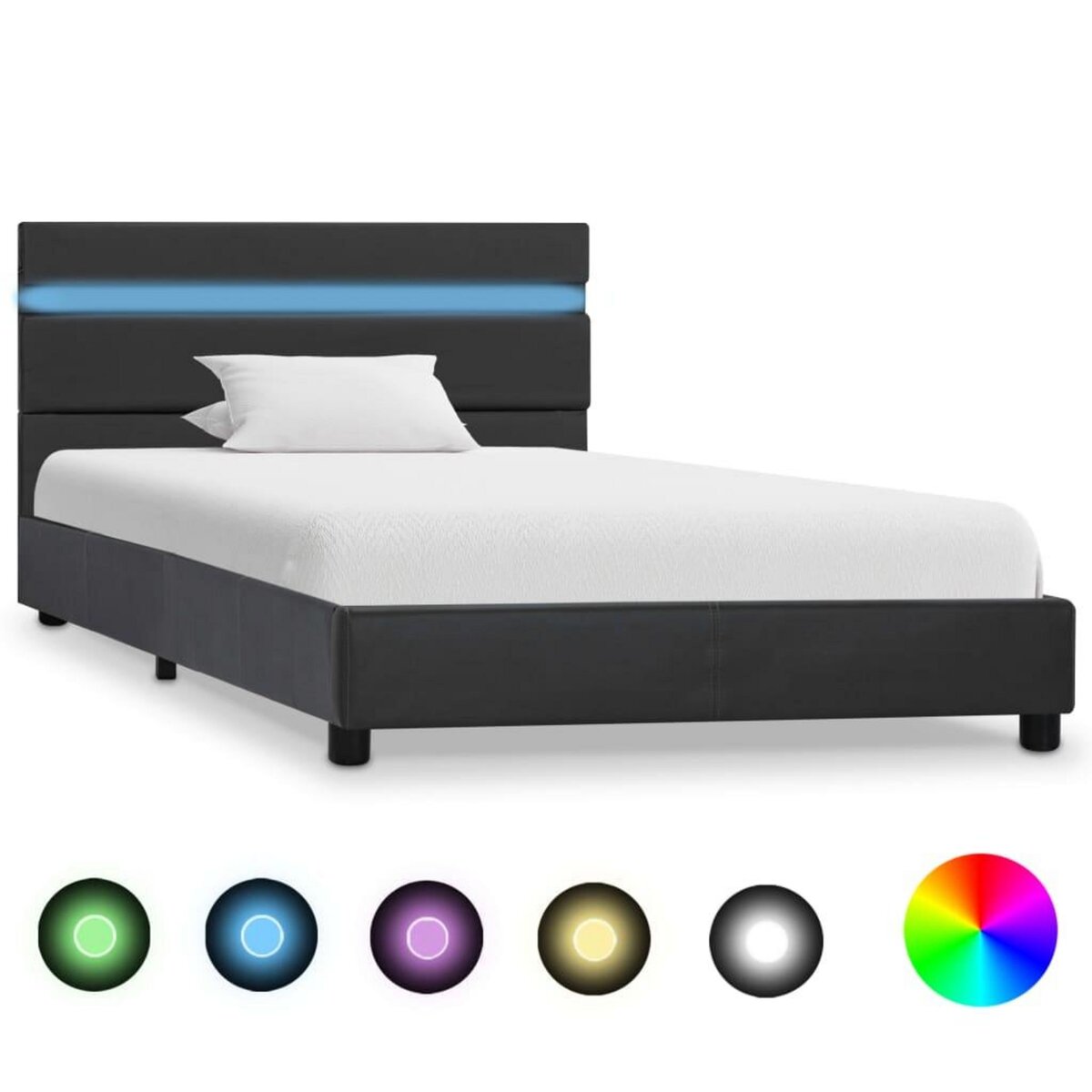 VIDAXL Cadre de lit avec LED Gris Similicuir 90 x 200 cm