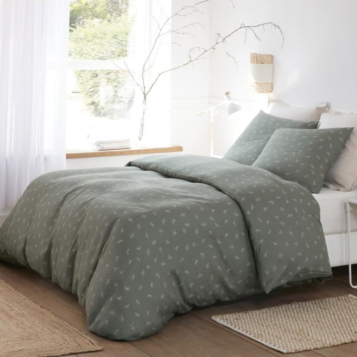 ATELIER DU COTON Housse de couette 240x220cm + 2 taies d'oreiller imprimées 100% gaze de coton