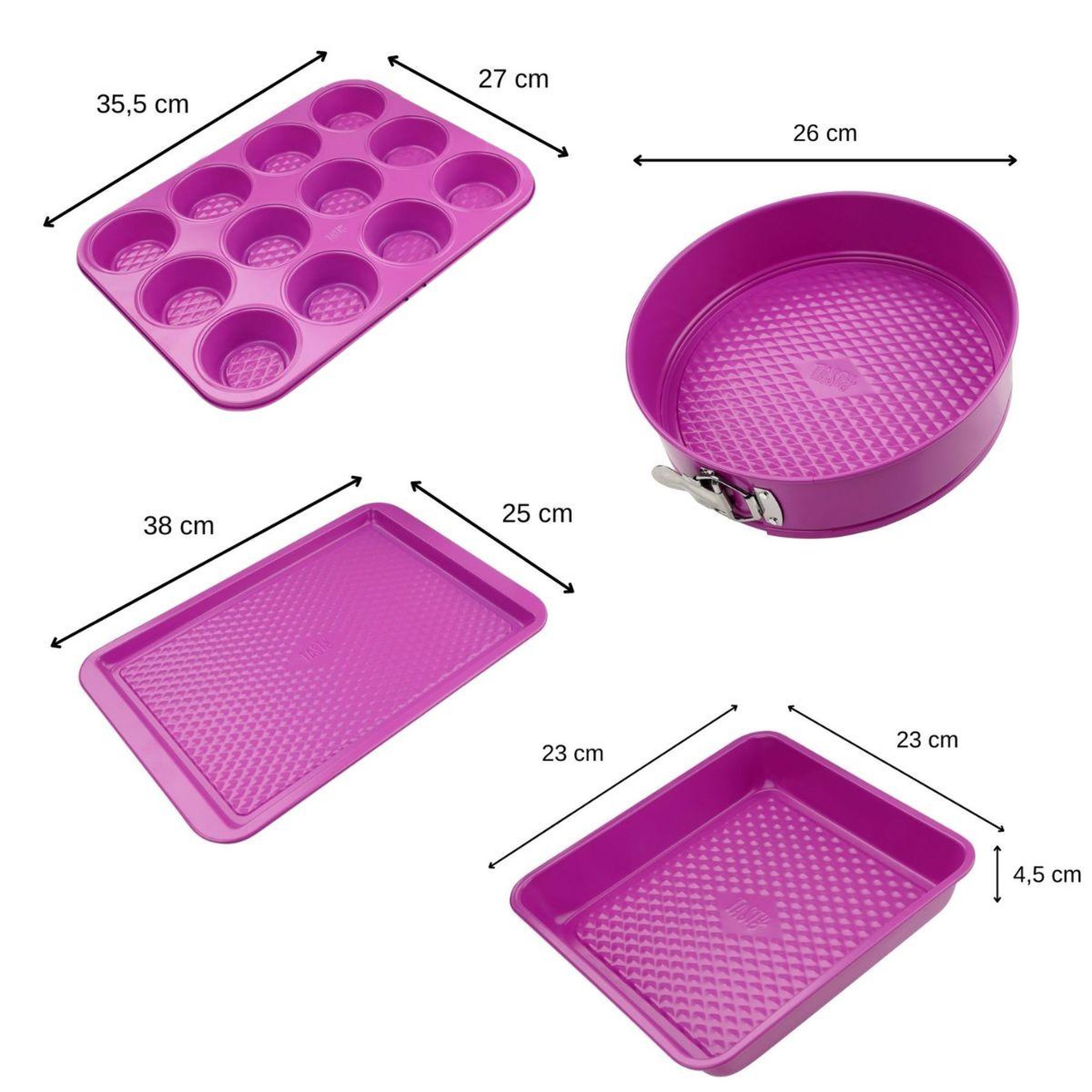 Voir la diapositive 3 : TASTY Ensemble de 4 moules fuchsia de 23 à 38 cm tasty pâtisserie