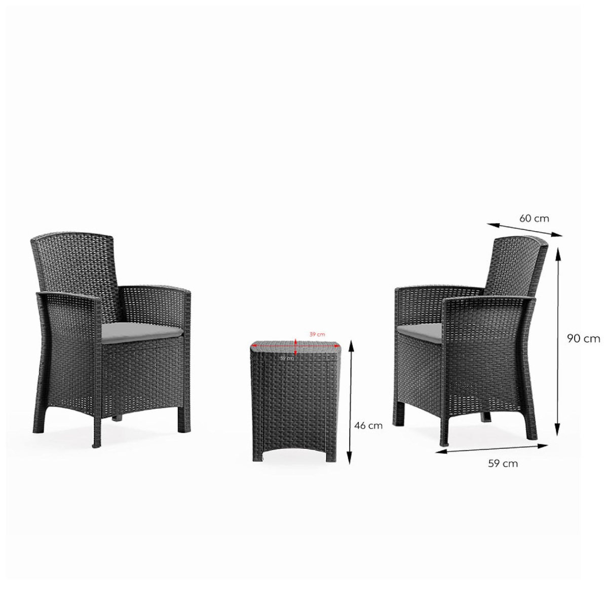 CONCEPT USINE Ensemble de jardin 2 fauteuils gris anthracite avec table basse ADANA