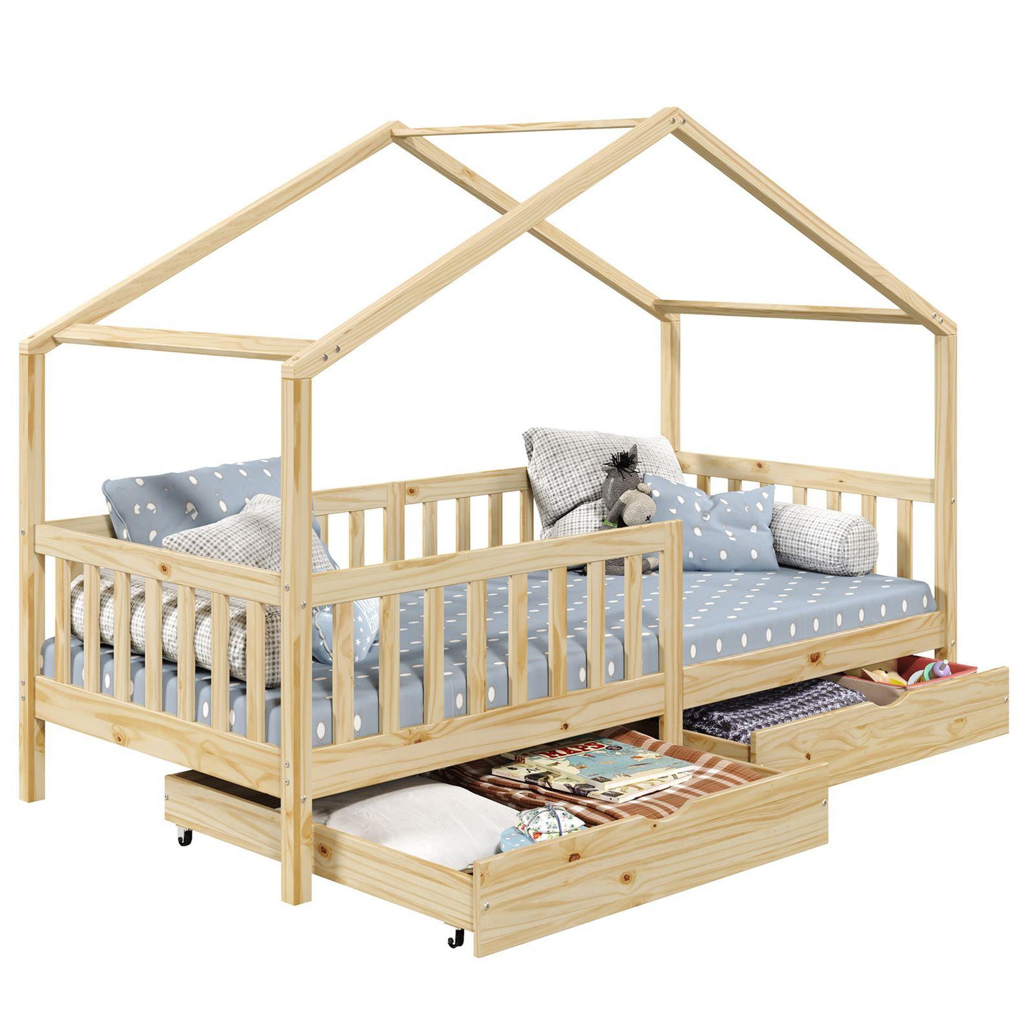 Voir la diapositive 1 : IDIMEX Lit cabane ELEA avec tiroirs, 90 x 200 cm en pin massif