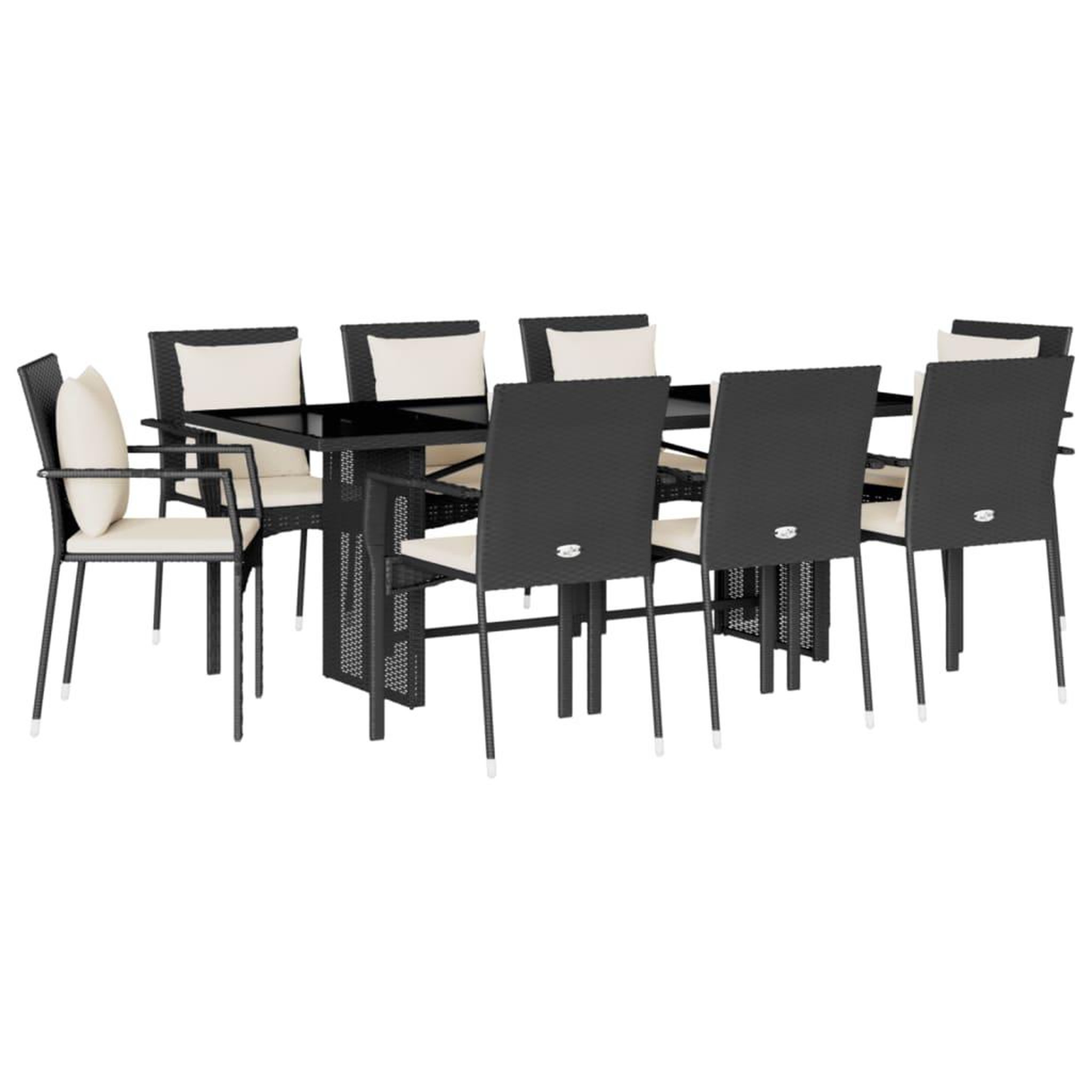 Voir la diapositive 2 : VIDAXL Ensemble a manger de jardin 9pcs coussins noir resine tressee