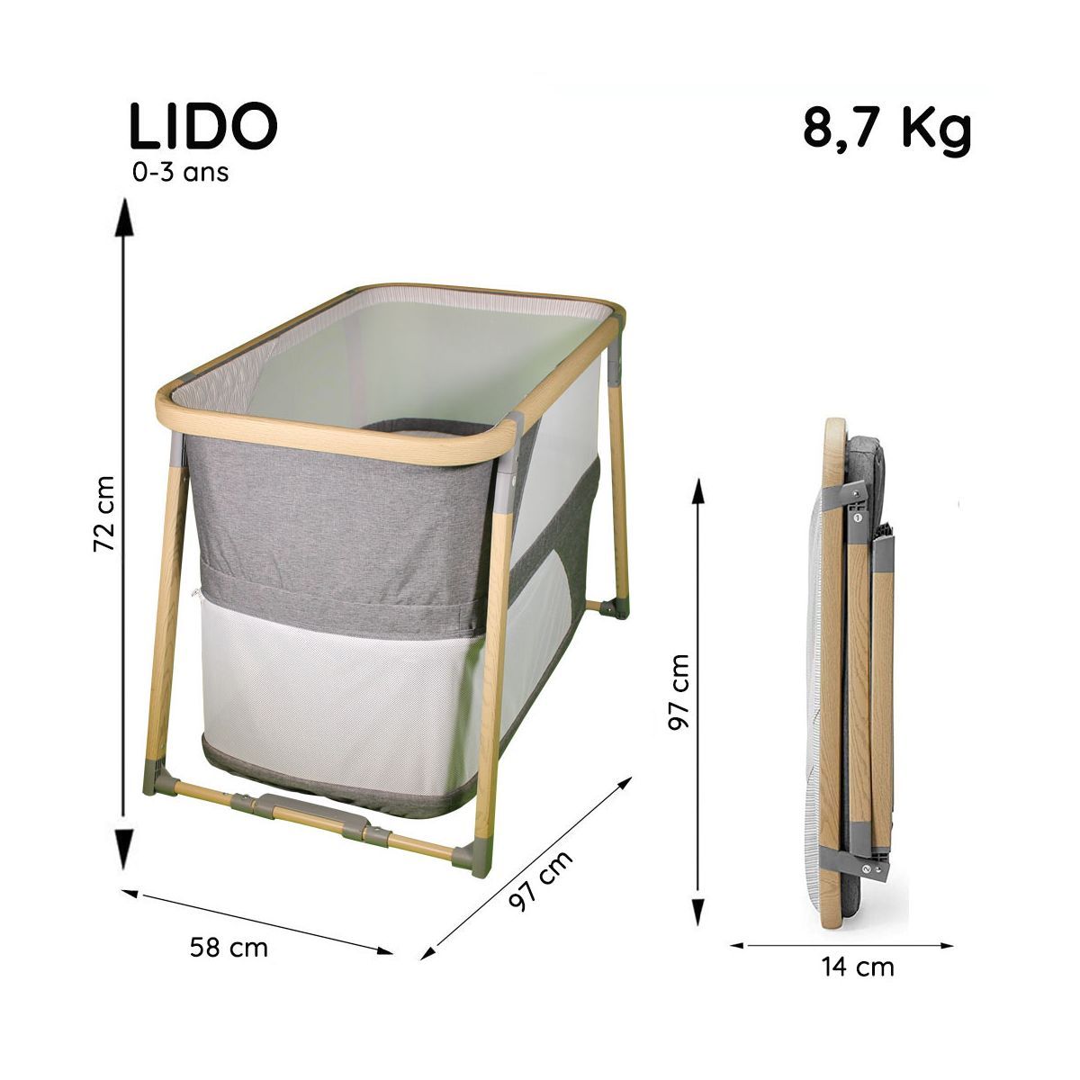 NANIA Lit pliant bébé 3 en 1 LIDO bois