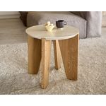 LISA DESIGN Noeva - bout de canapé - pieds en chêne - plateau effet travertin - 50 cm. Coloris disponibles : Marron