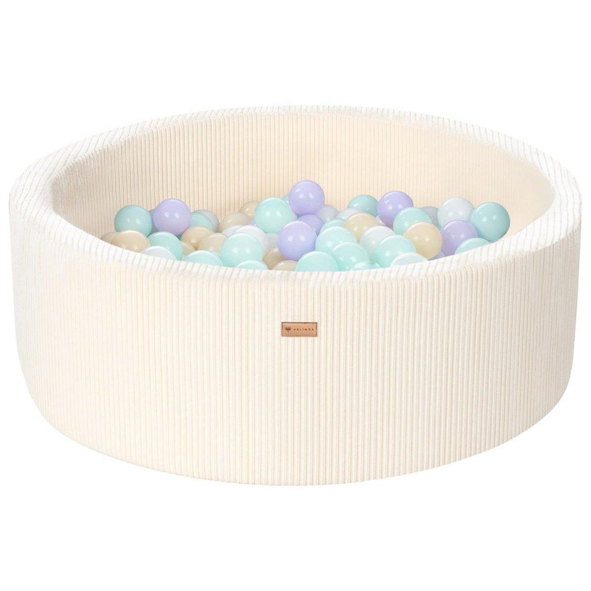 VELINDA Piscine à balles en velours côtelé avec 200 balles, diamètre env. 90 cm — crème