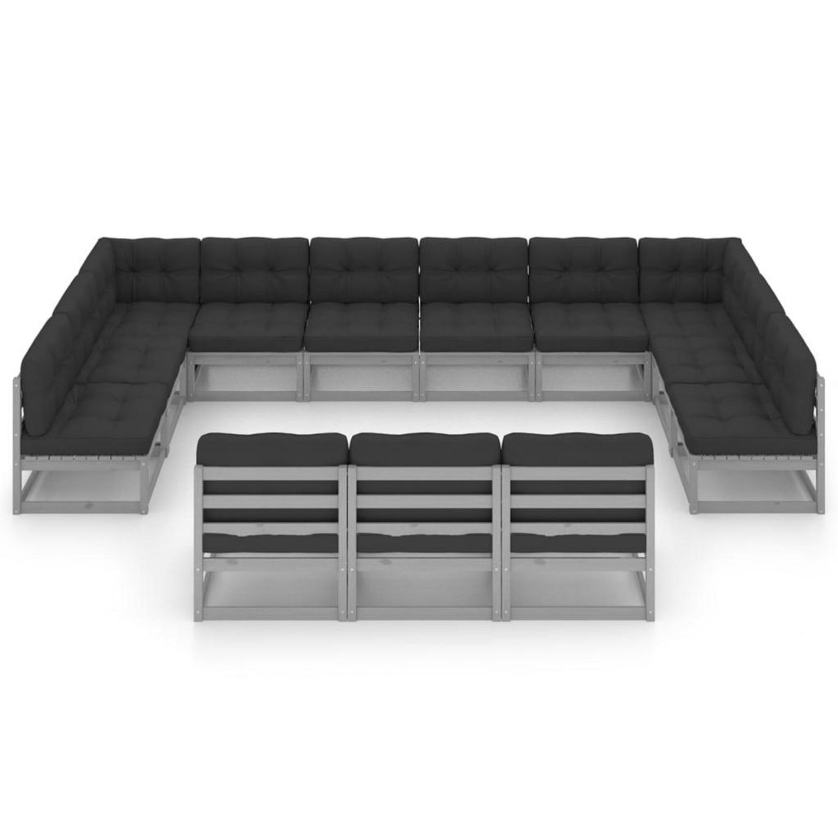 VIDAXL Salon de jardin 13 pcs avec coussins Gris Bois de pin massif