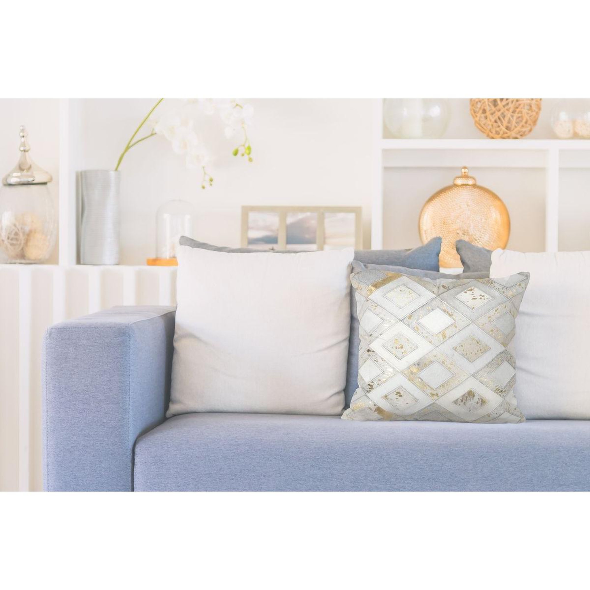 Voir la diapositive 3 : Paris Prix Coussin Déco en Cuir  Spark I  45x45cm Ivoire & Or