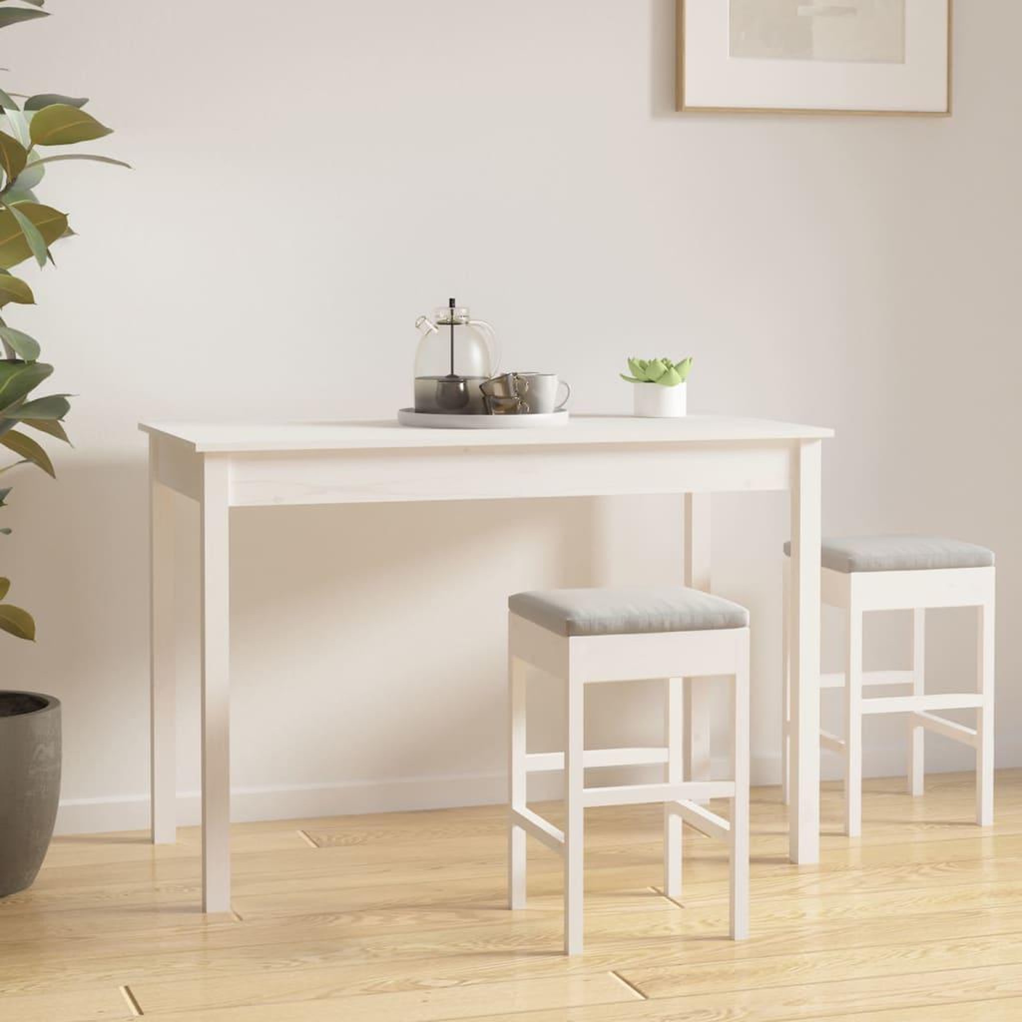 VIDAXL Table a manger Blanc 110x55x75 cm Bois massif de pin