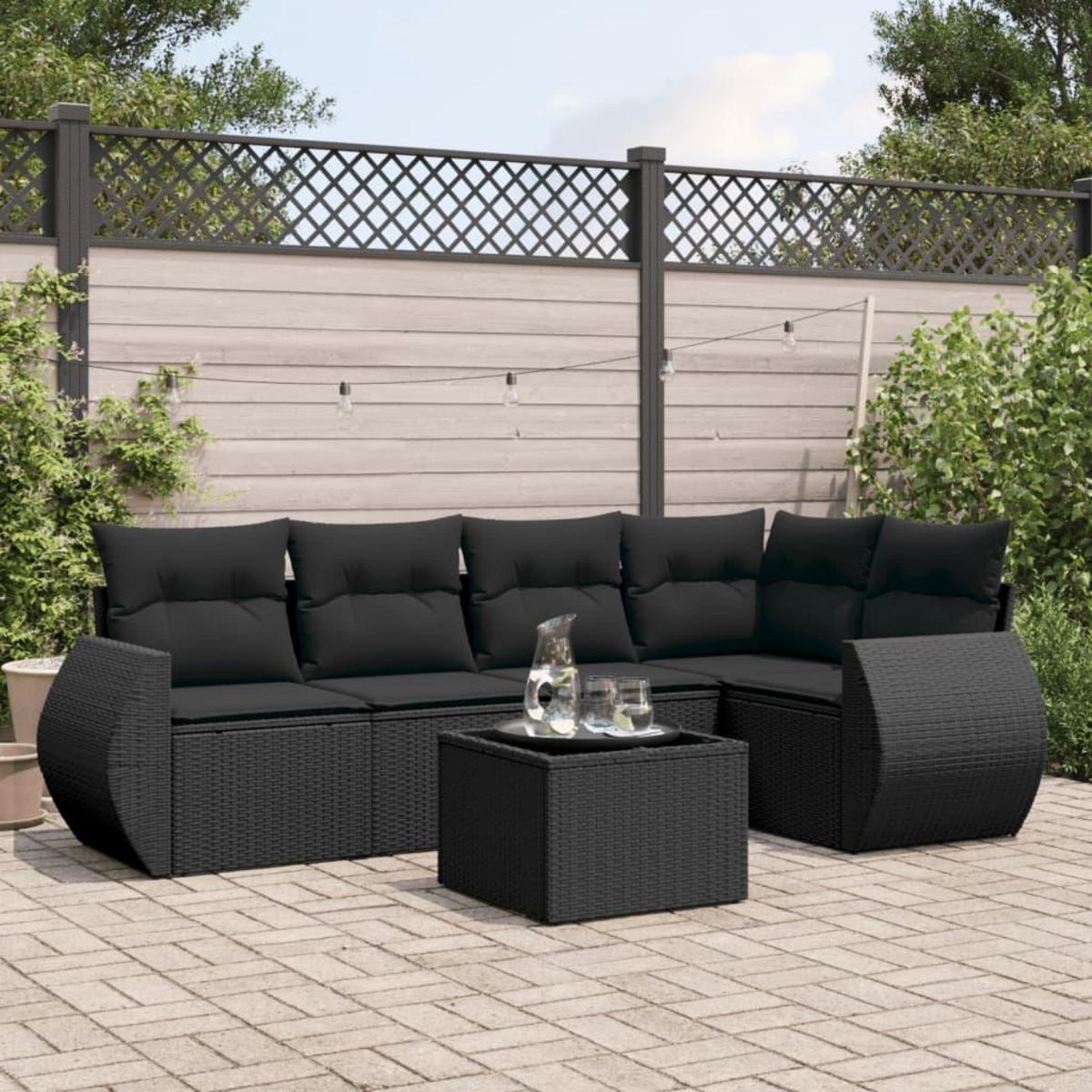 VIDAXL Salon de jardin 6 pcs avec coussins noir resine tressee