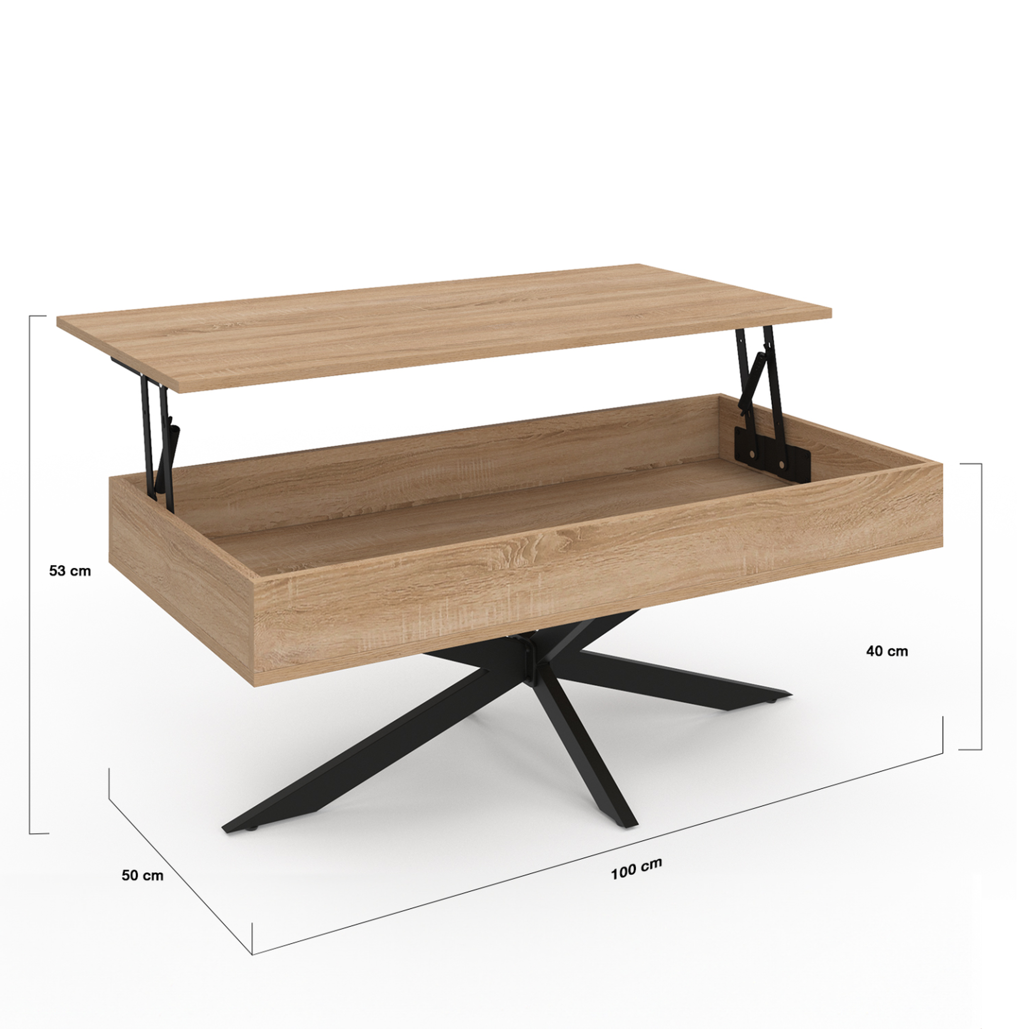 Voir la diapositive 5 : ID MARKET Table basse plateau relevable rectangulaire alix 100 cm pied araignée bois et noir