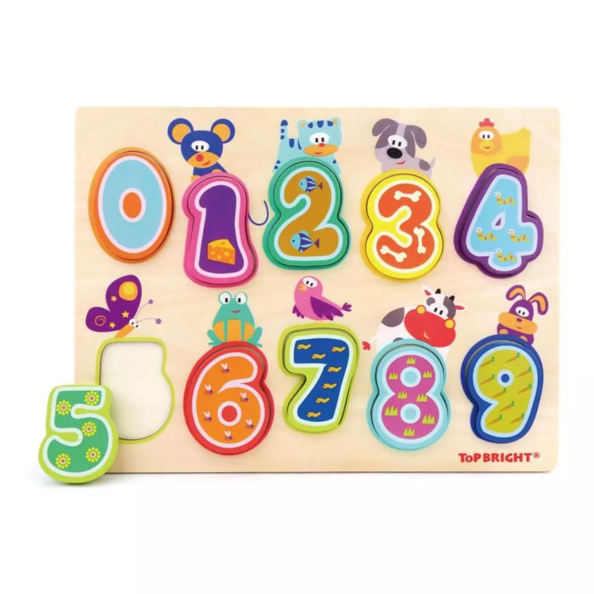 TOPBRIGHT Topbright - Wooden Puzzle Animals and Numbers, 10pcs. 120325