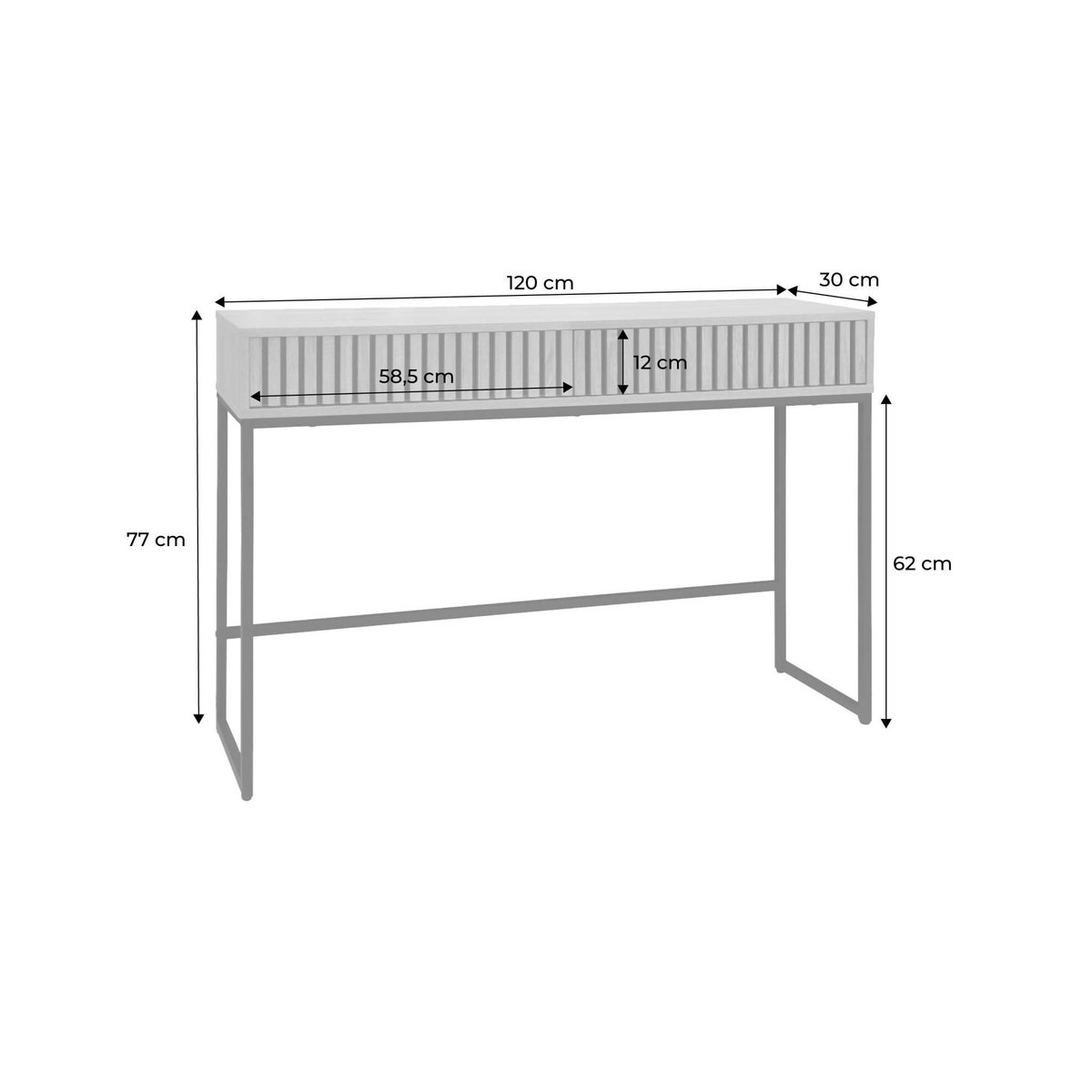 SWEEEK Console contemporaine avec 2 tiroirs en décor bois rainuré. structure et piètement en métal noir