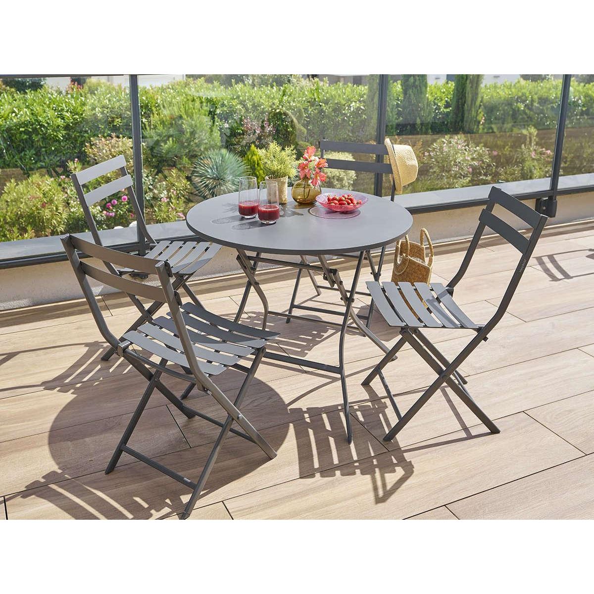 HESPERIDE Table de jardin ronde Greensboro 4 places Graphite - Hespéride