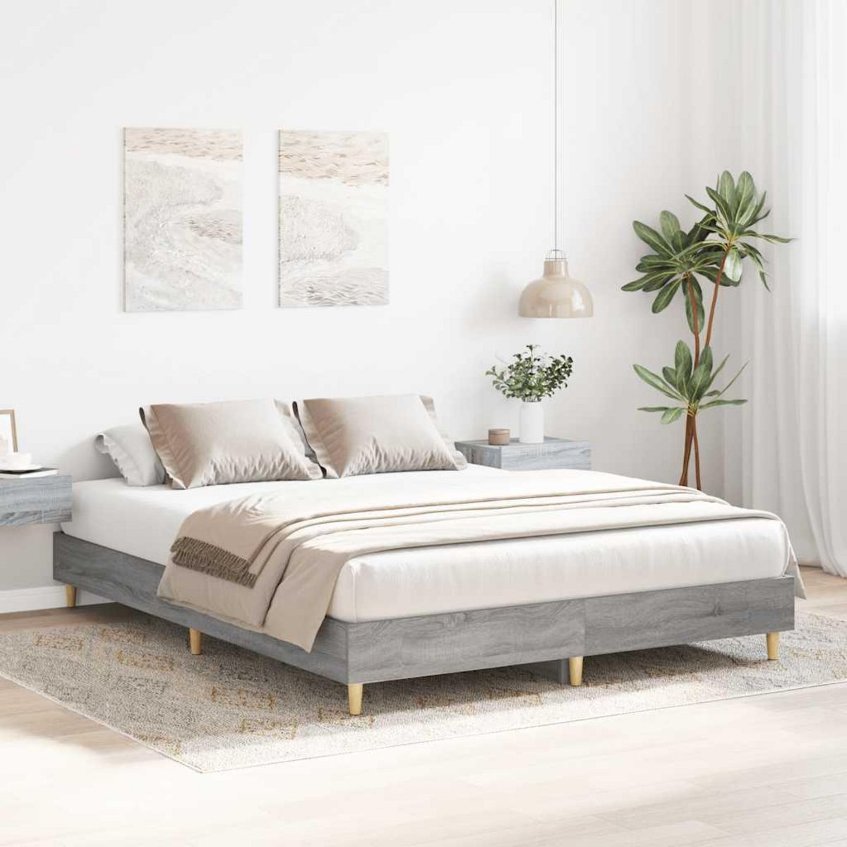 VIDAXL Cadre de lit sans matelas sonoma gris 150x200 cm