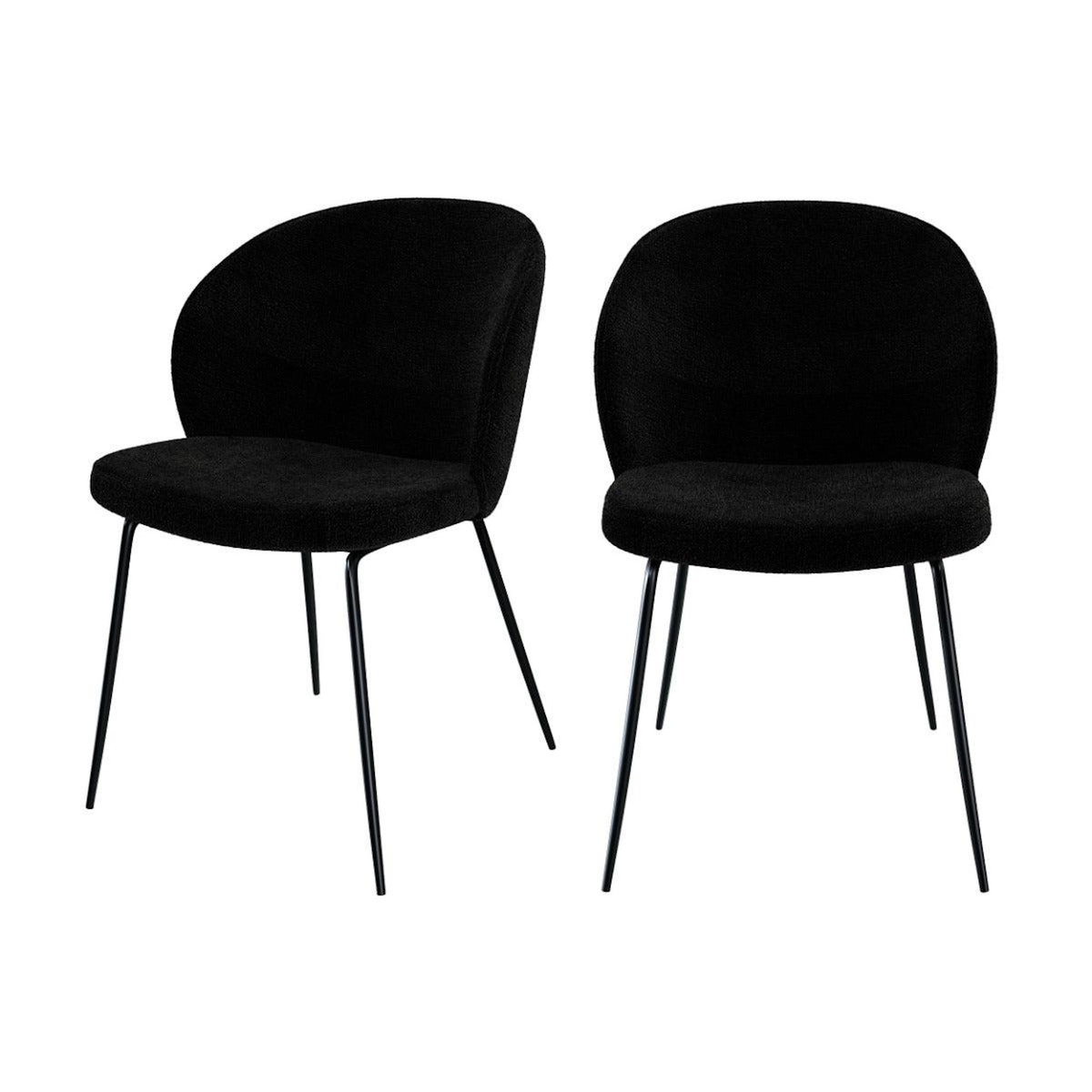Rendez vous déco Lot de 2 chaises en tissu bouclé noir et pieds en métal-Groom