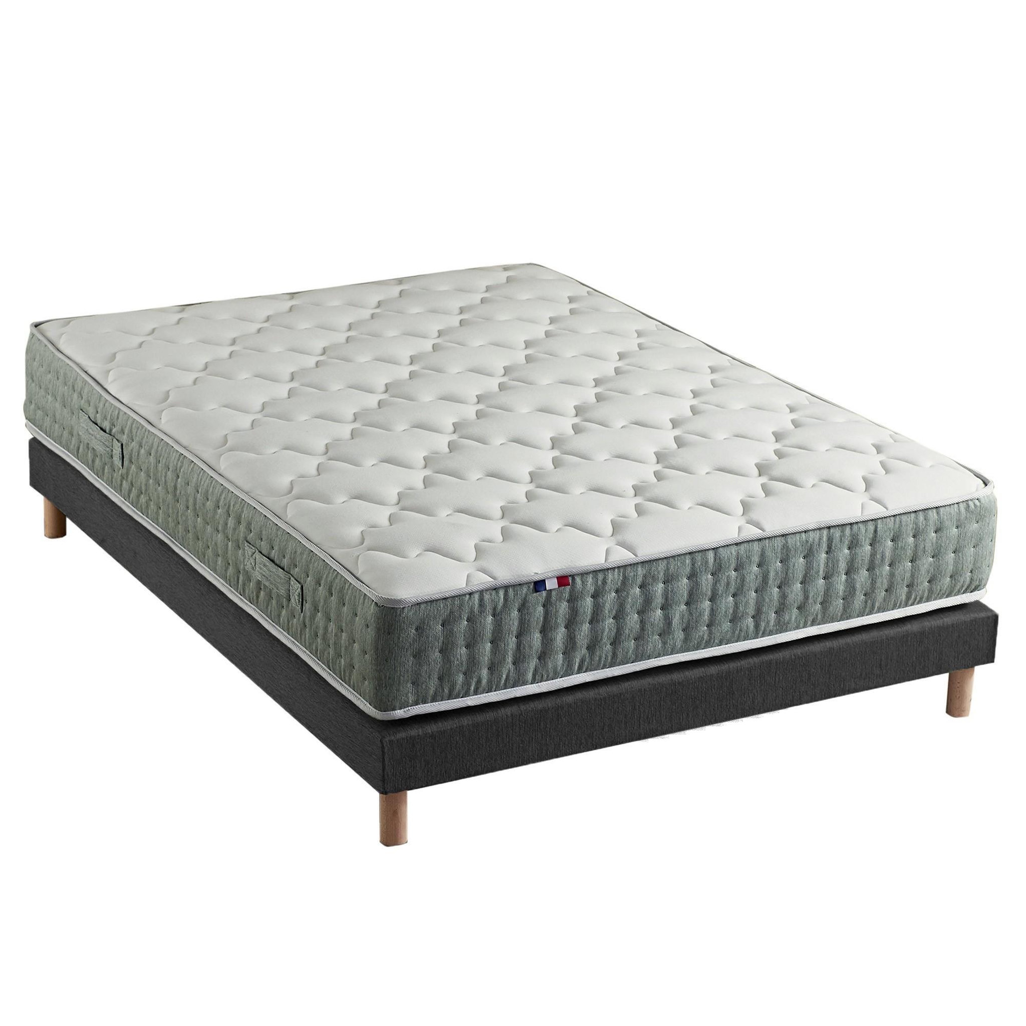 Voir la diapositive 1 : IDLITERIE Ensemble + matelas Ressort 7 zones Face Hiver/Eté différente HYGGE Fabriqué en France