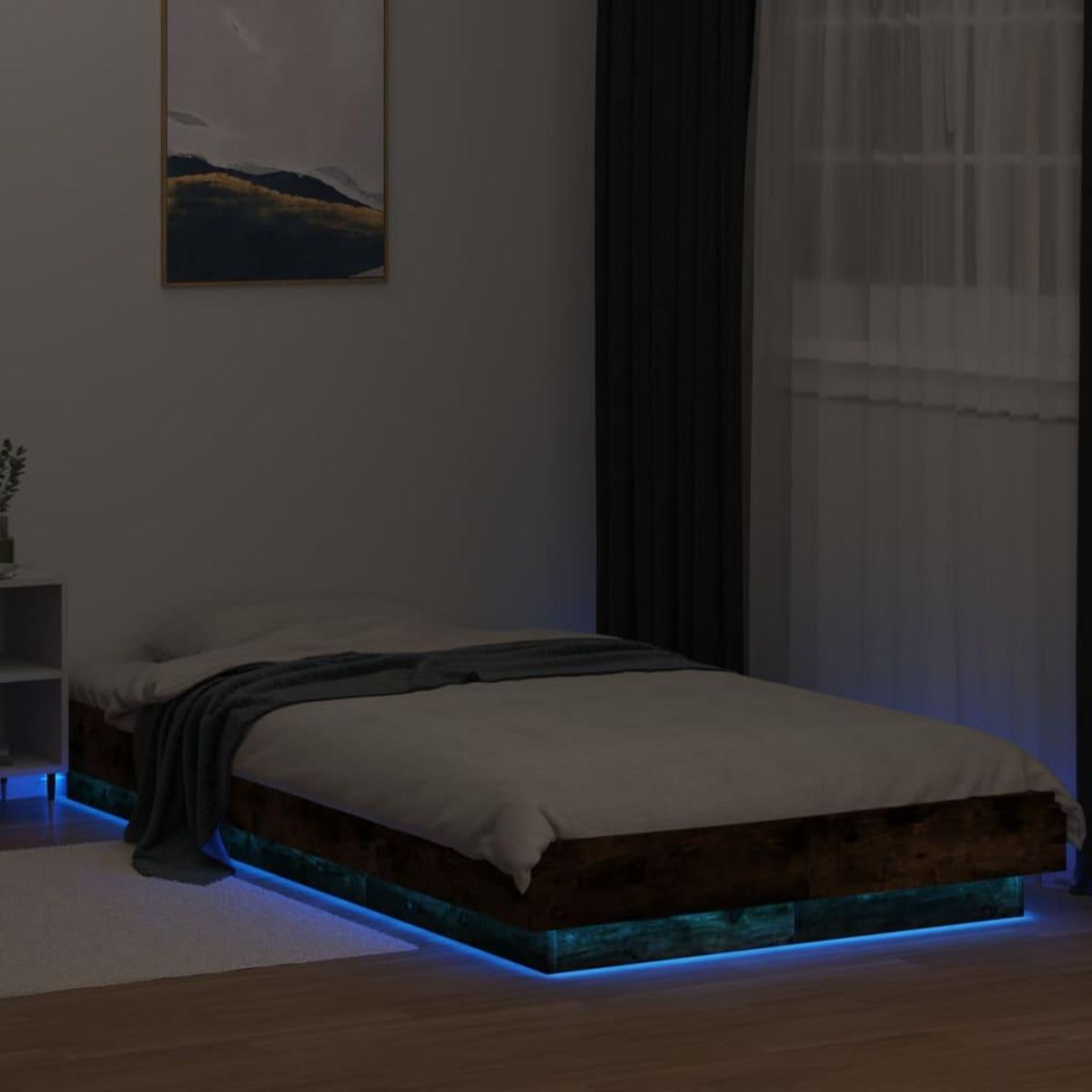 VIDAXL Cadre de lit et lumieres LED sans matelas chene fume 90x190 cm