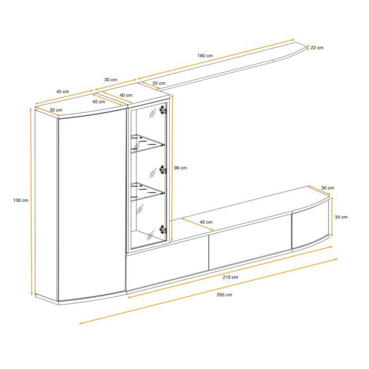 Paris Prix Ensemble Meuble TV  Dark  255cm Chêne & Noir