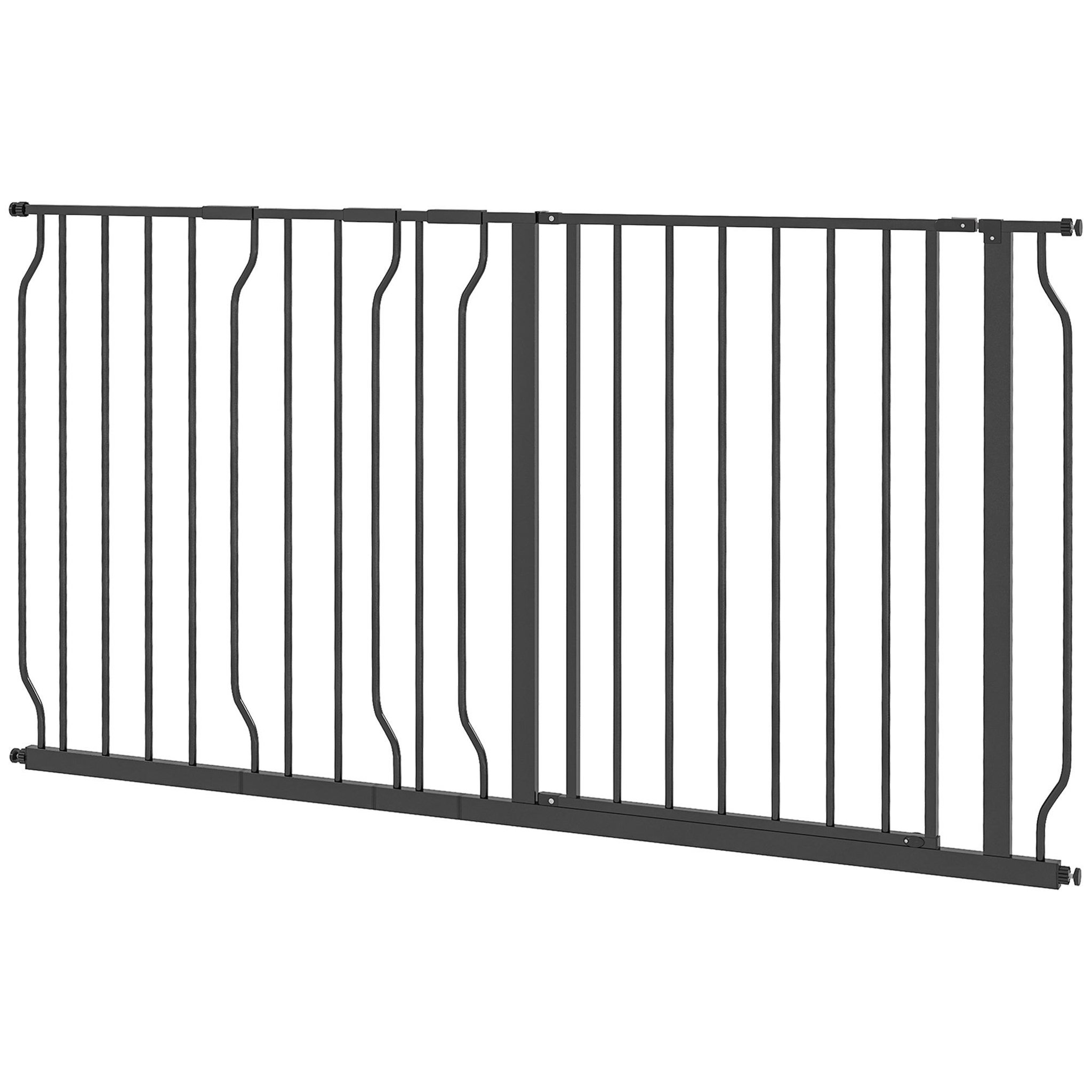 PAWHUT Barrière de sécurité animaux - longueur réglable dim. 75-145 cm - porte double verrouillage, ouverture double sens -sans perçage - acier abs noir