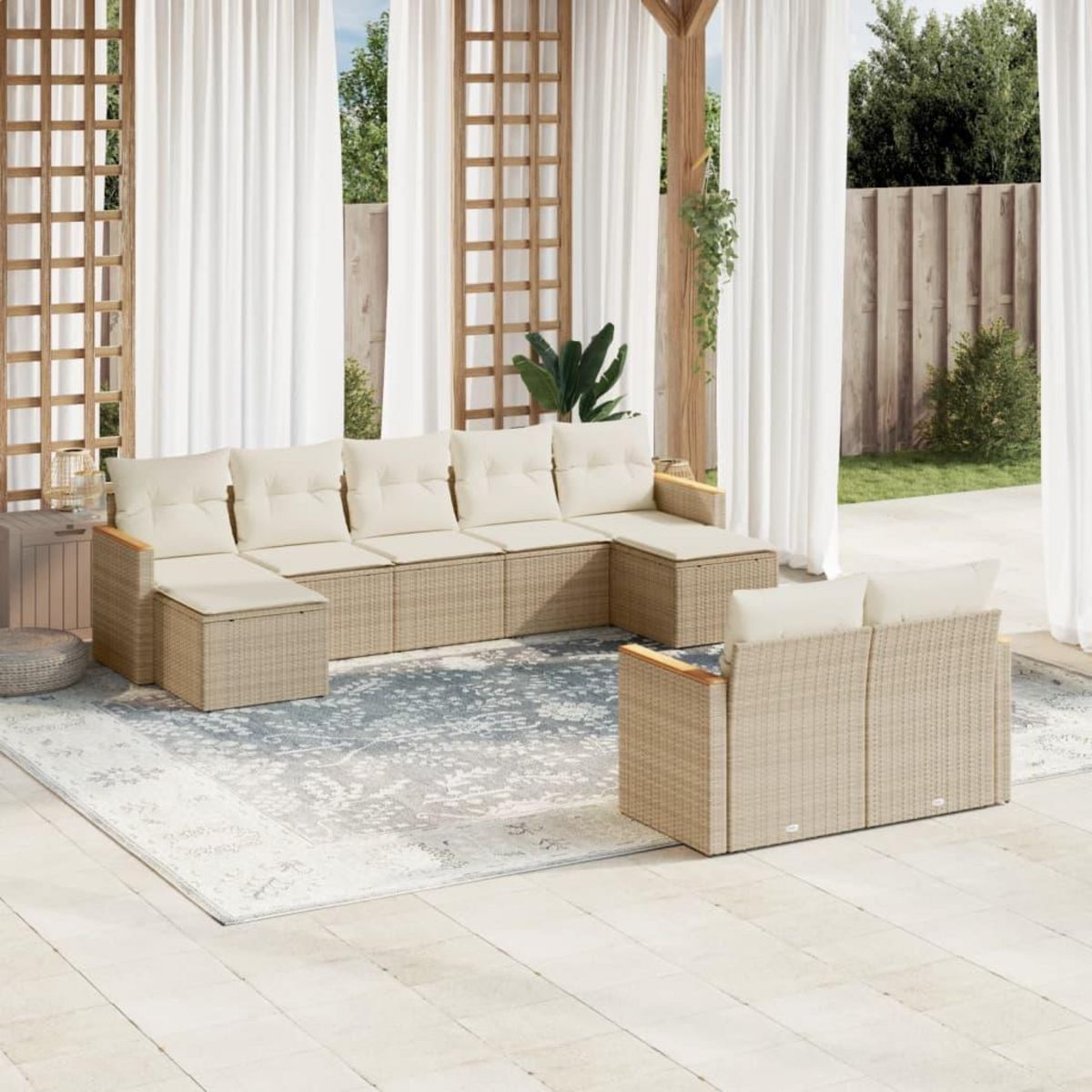 VIDAXL Salon de jardin avec coussins 9 pcs beige resine tressee