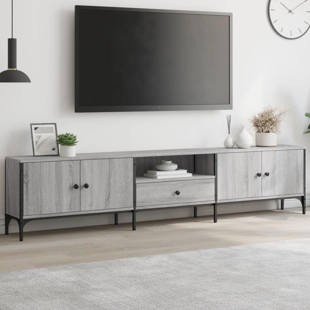 VIDAXL Meuble TV a tiroir sonoma gris 200x25x44 cm bois d'ingenierie
