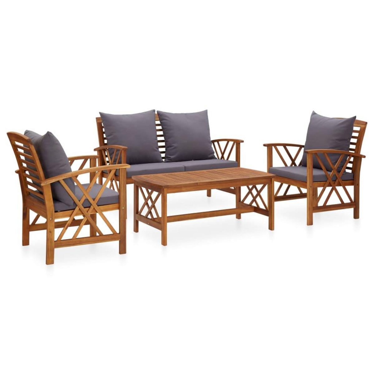 VIDAXL Salon de jardin 4 pcs avec coussins Bois d'acacia solide