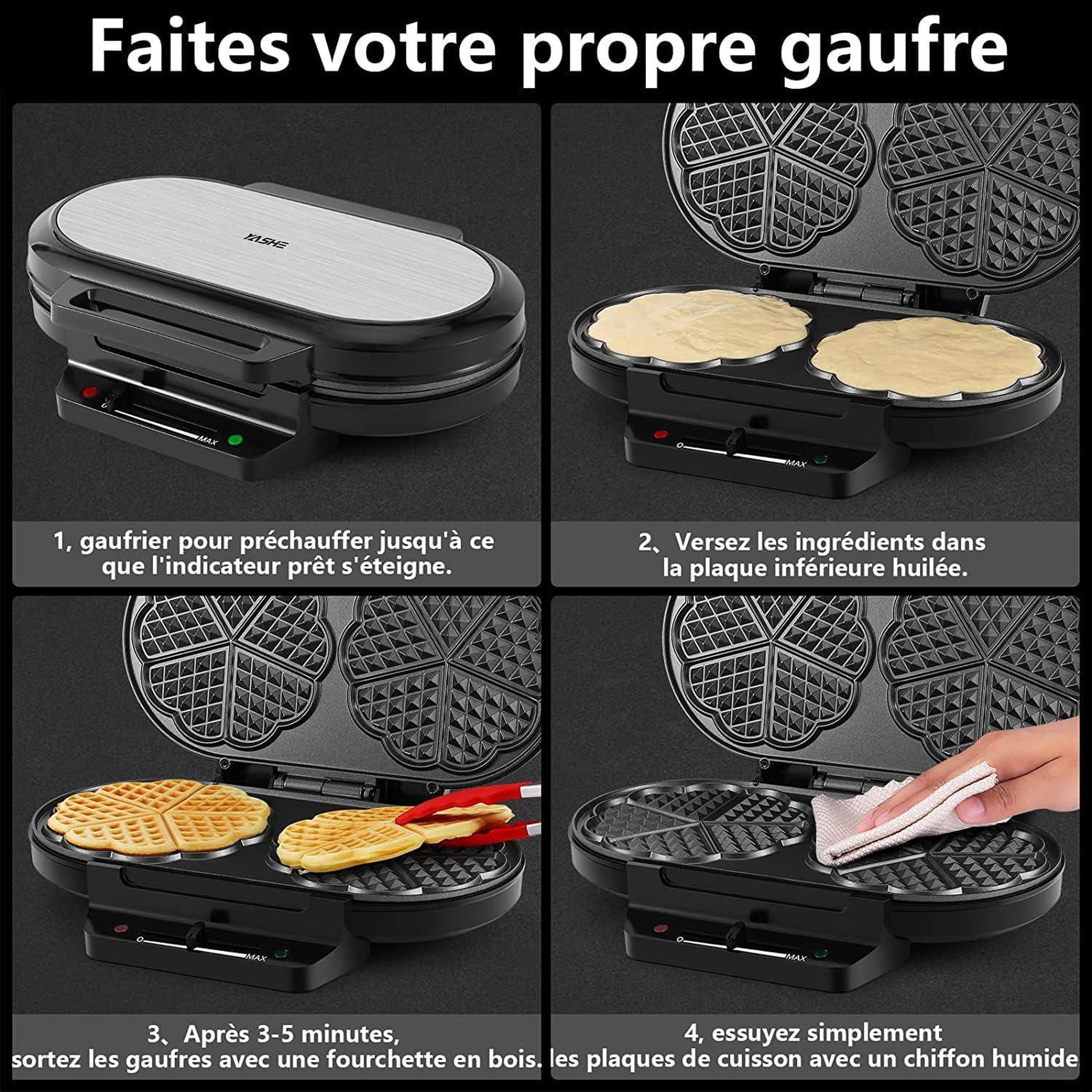 Voir la diapositive 5 : YASHE Gaufrier double, 10 gaufres cœur, 1200 W