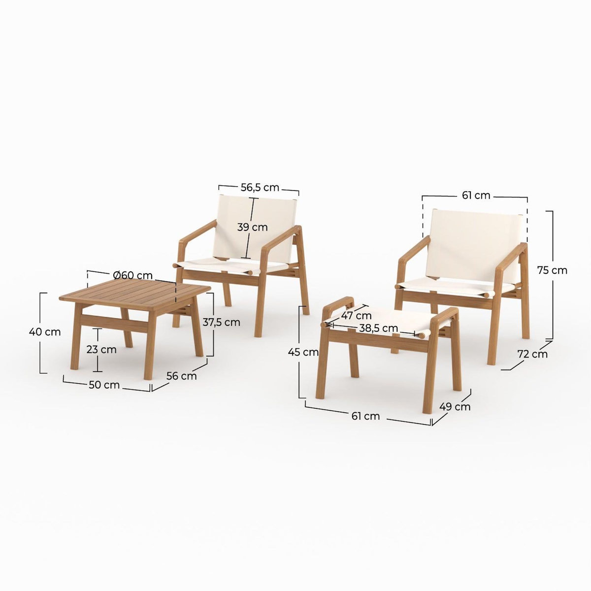 Rendez vous déco Salon de jardin en bois d'acacia huilé et tissu écru 2 places-Palawan