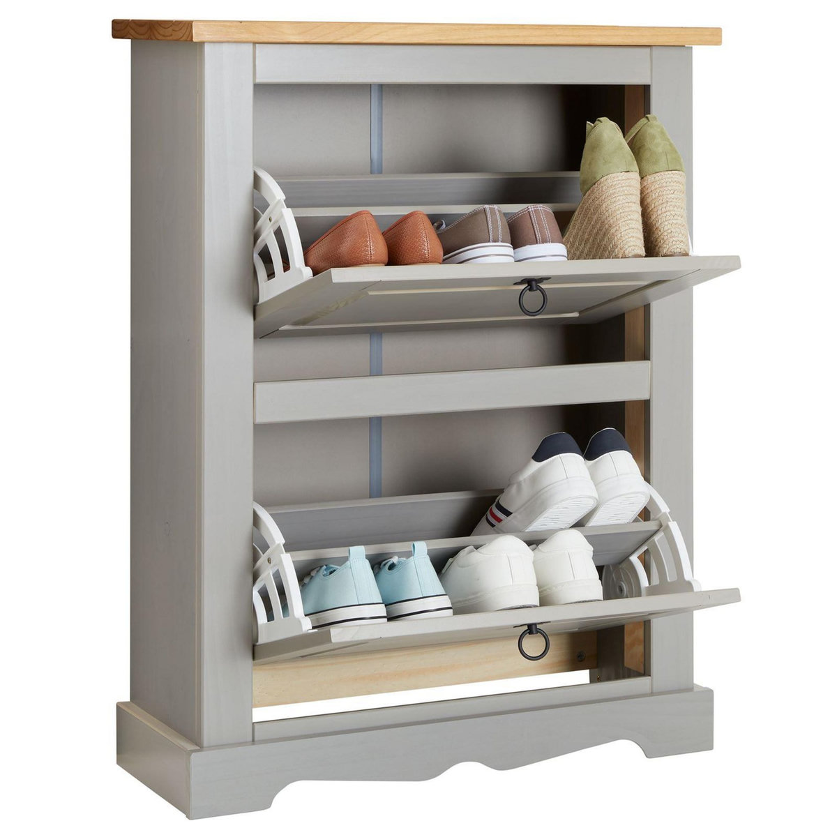 IDIMEX Meuble à chaussures TEQUILA avec 2 abattants, style mexicain en pin