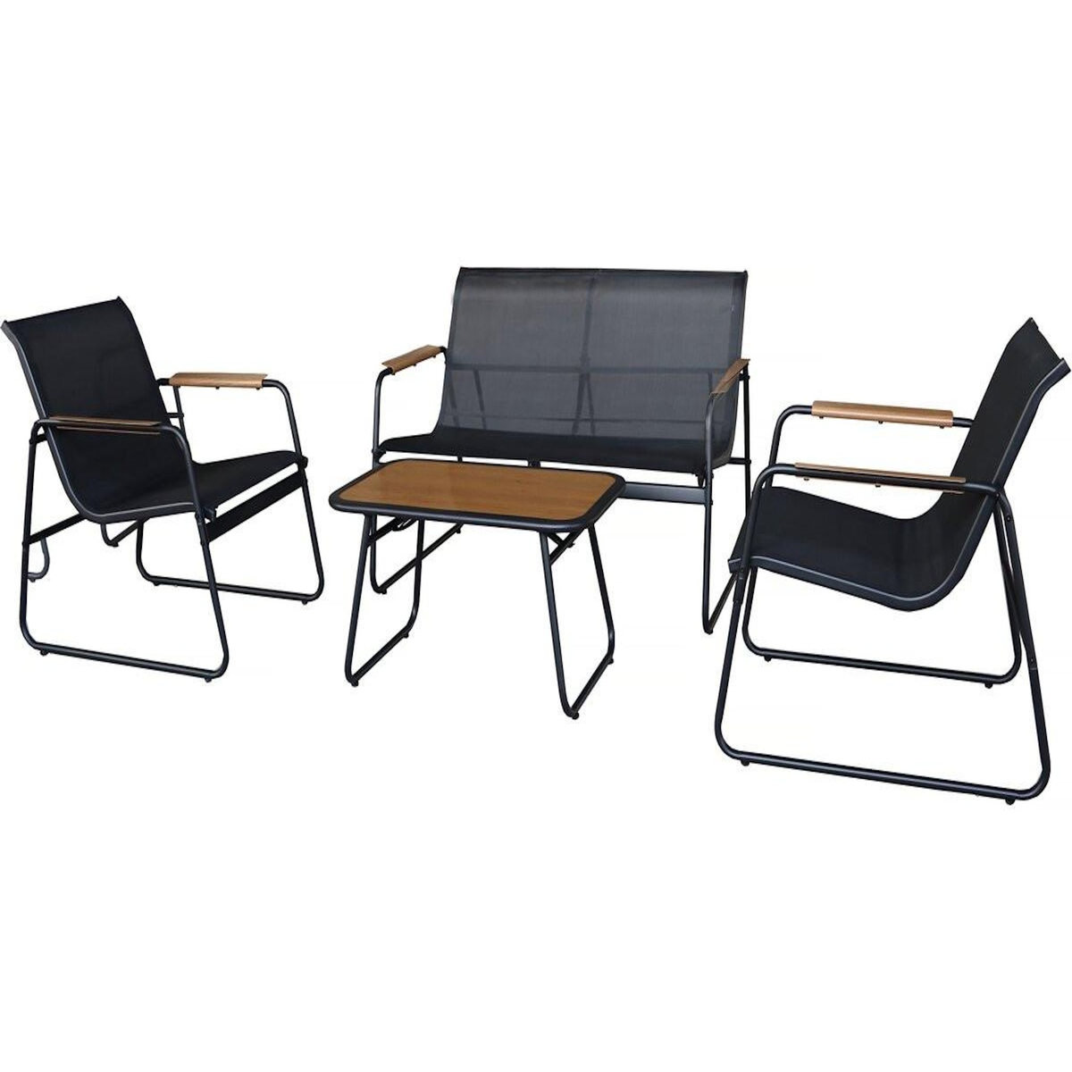 Habitat et Jardin Salon de jardin en métal avec décor imitation bois  Sparta  - 4 places - Noir