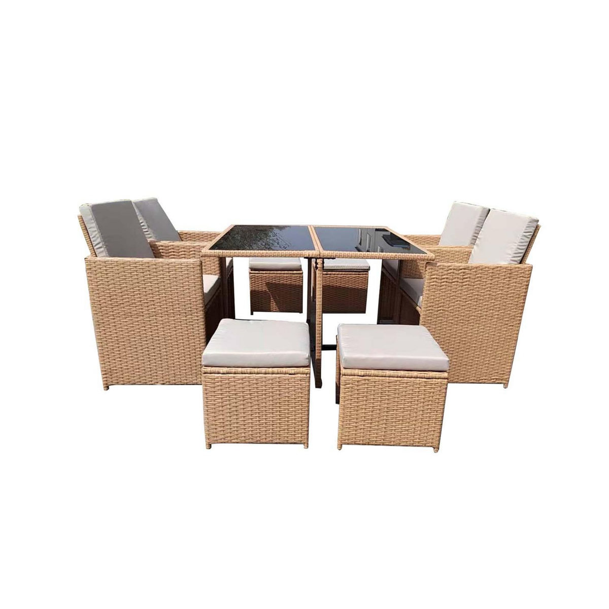 CONCEPT USINE Salon de jardin encastrable résine tressée naturel 8 places FLORIDA