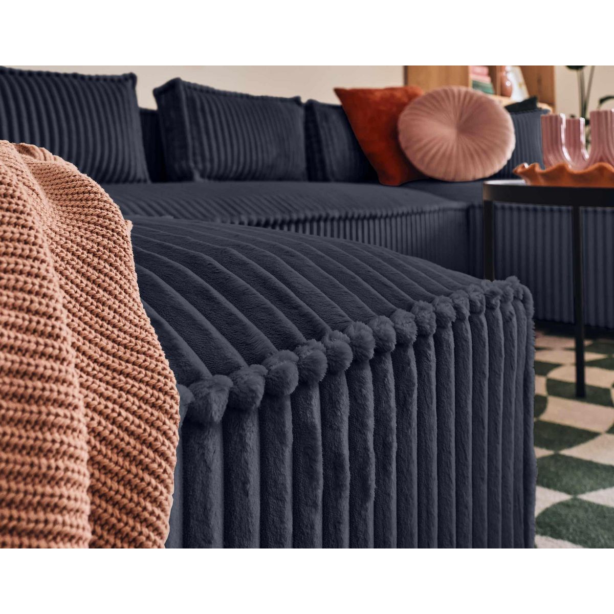 LISA DESIGN Stella - canapé panoramique en u - 7 places - en velours côtelé grosses côtes