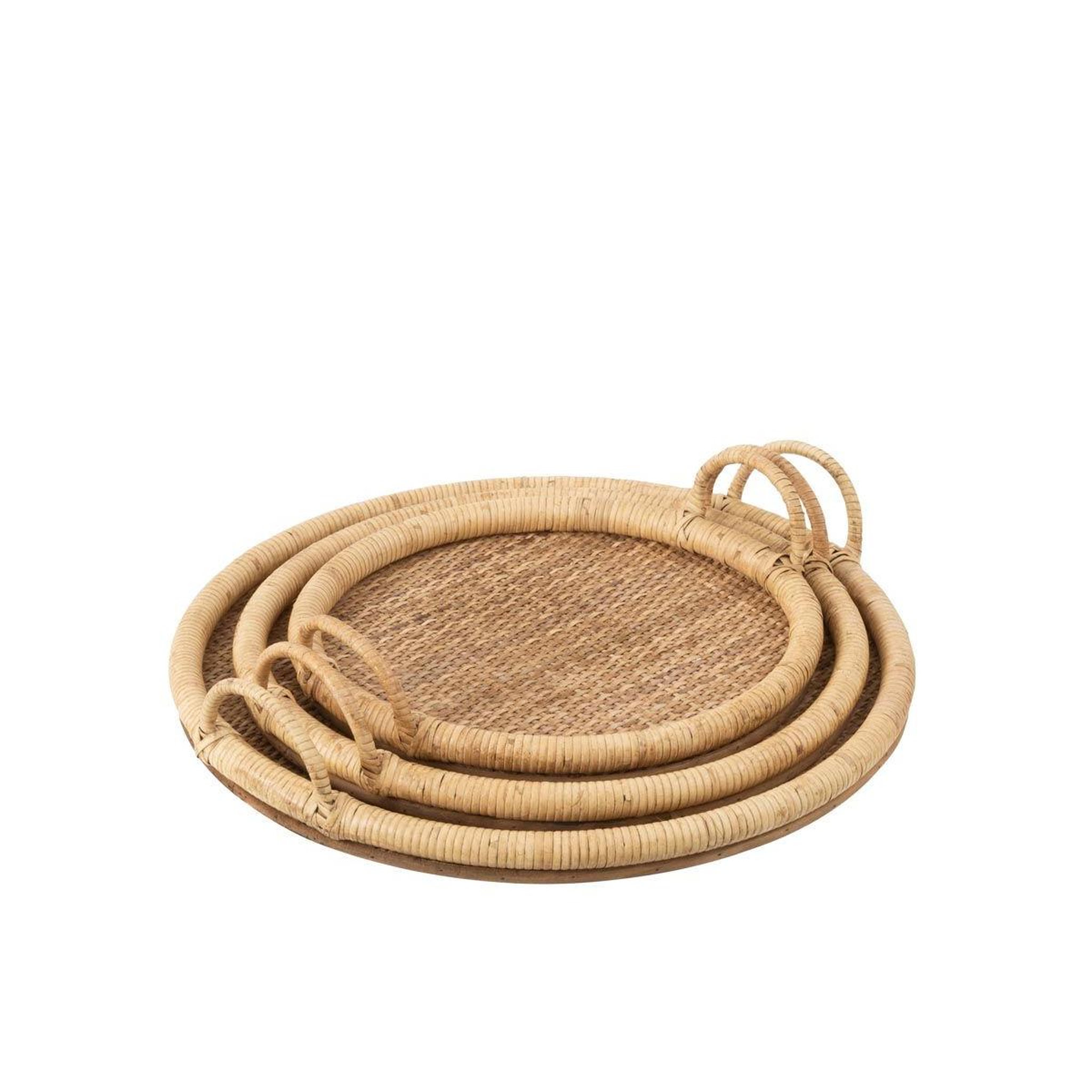 Voir la diapositive 3 : J-LINE Lot de 3 plateaux de service  rotin  48cm naturel